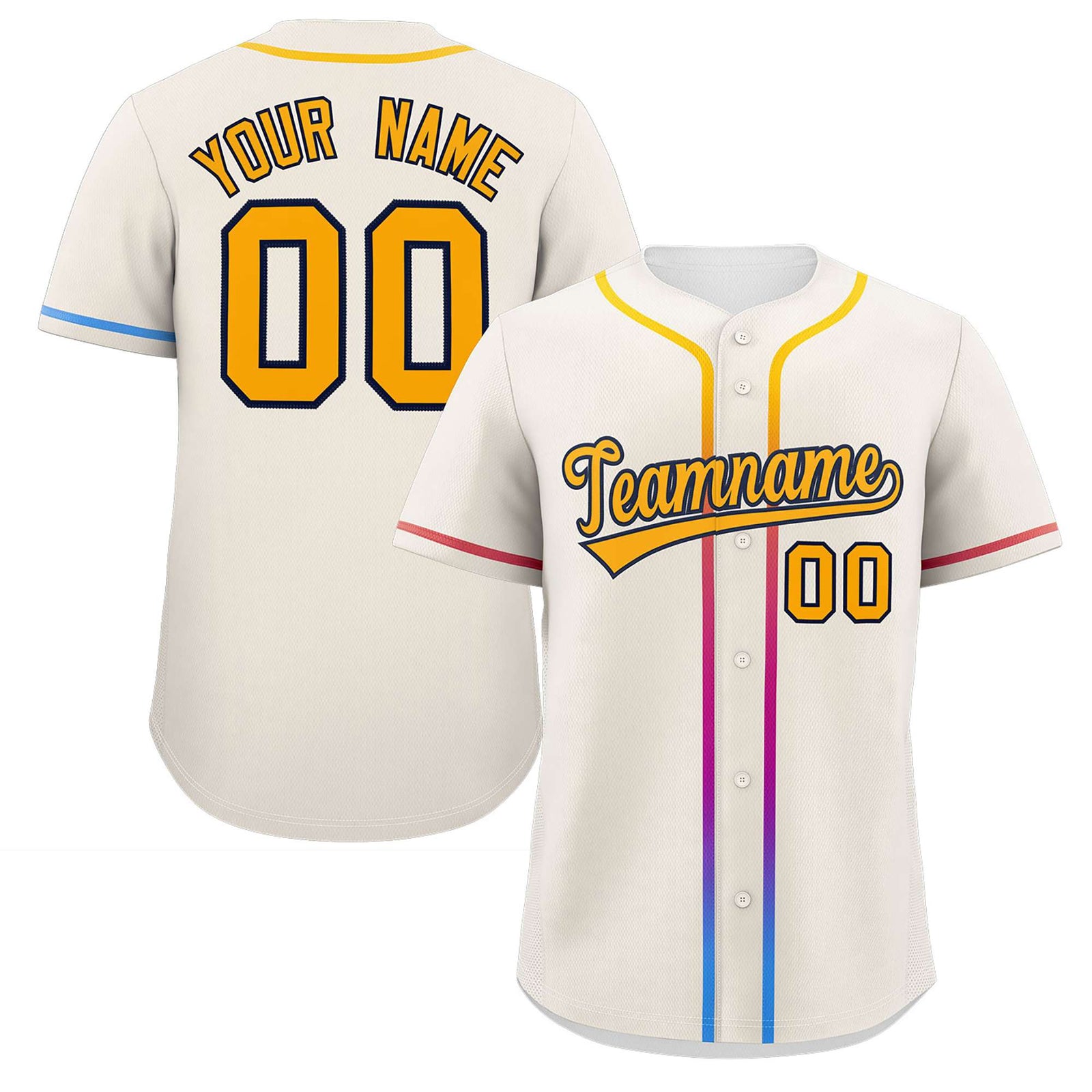 Custom Cream Yellow Personalized Gradient Ribbed Design Authentic Baseball Jersey