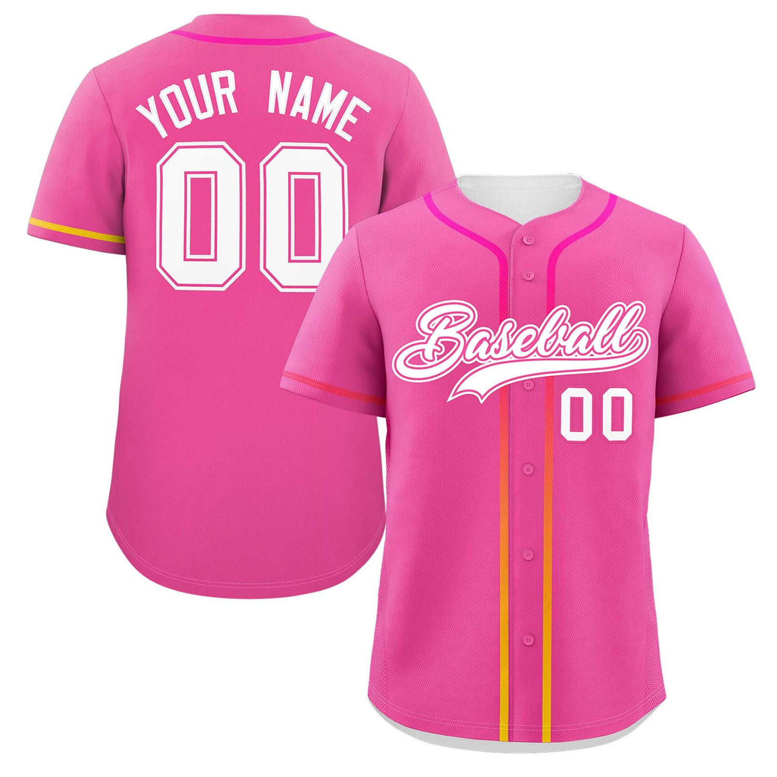 Custom Pink White Personalized Gradient Ribbed Design Authentic Baseball Jersey