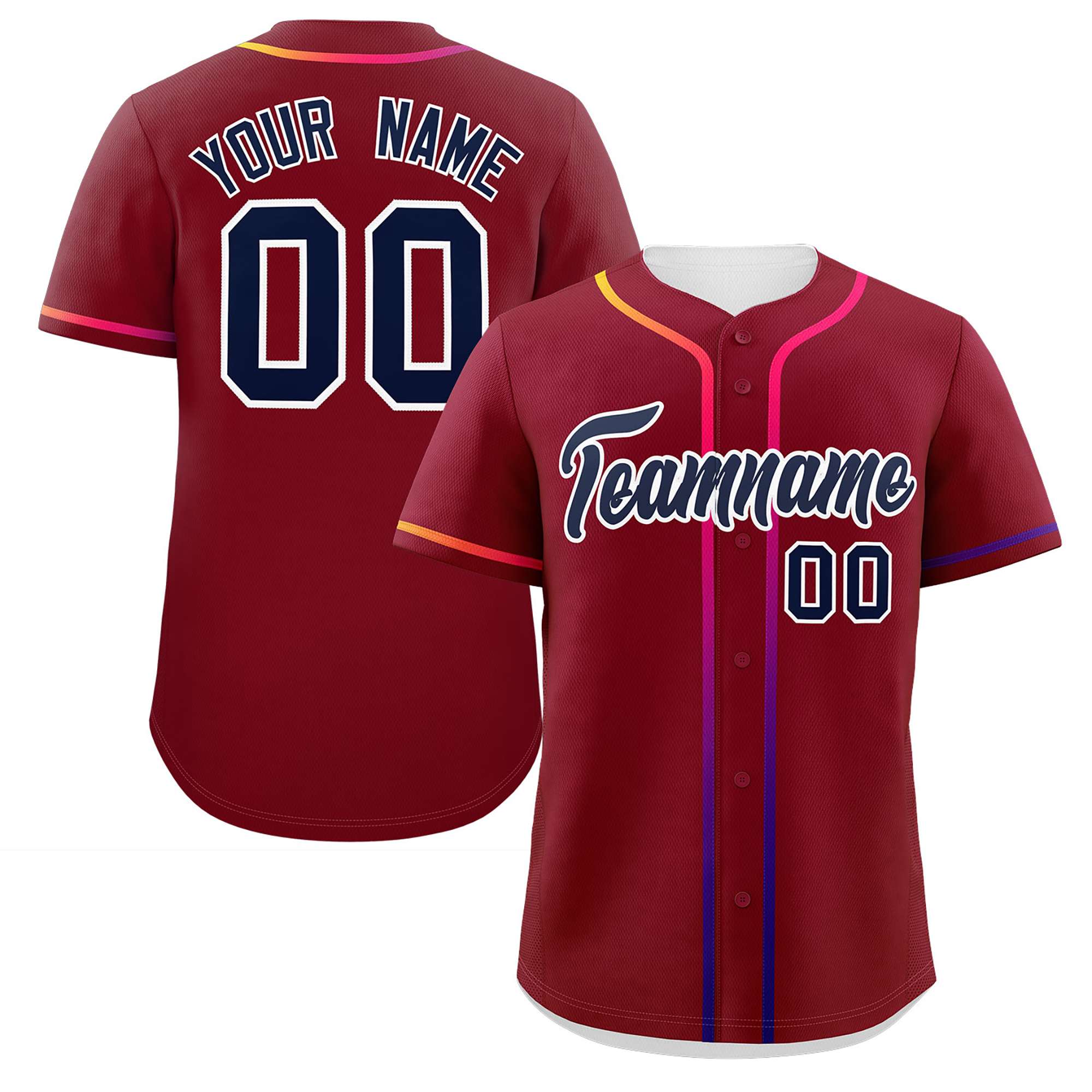Custom Crimson Navy Personalized Gradient Ribbed Design Authentic Baseball Jersey