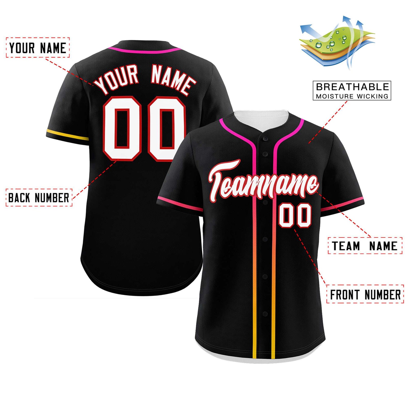 Custom Black White Personalized Gradient Ribbed Design Authentic Baseball Jersey