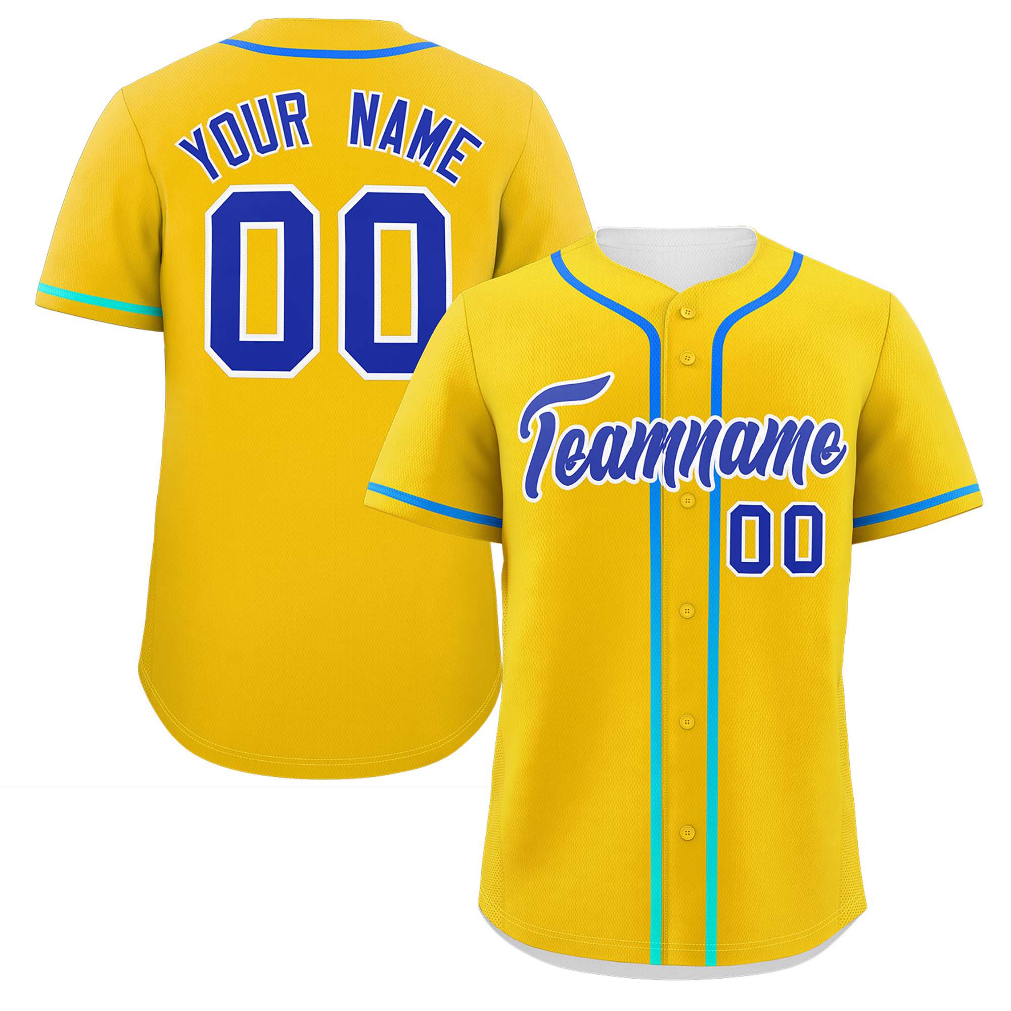 Custom Gold Royal Personalized Gradient Ribbed Design Authentic Baseball Jersey