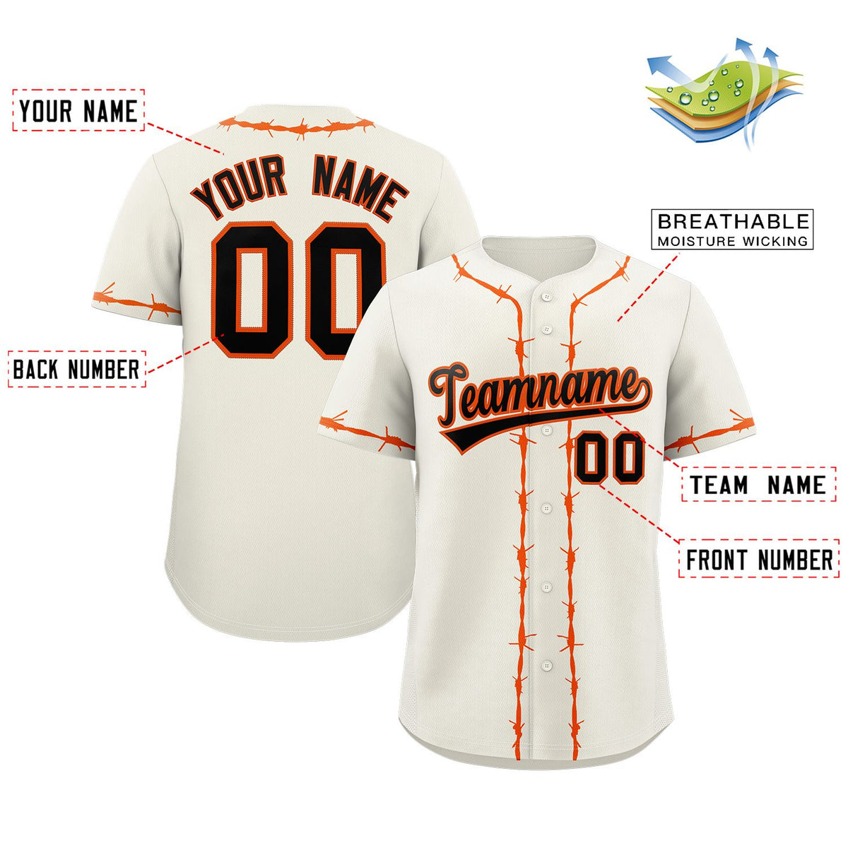 Custom Cream Orange Thorns Ribbed Classic Style Authentic Baseball Jersey