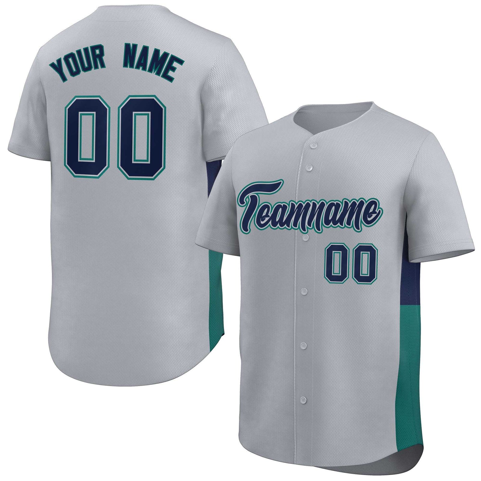 Custom Gray Navy-Aqua Personalized Side Two-Tone Design Authentic Baseball Jersey