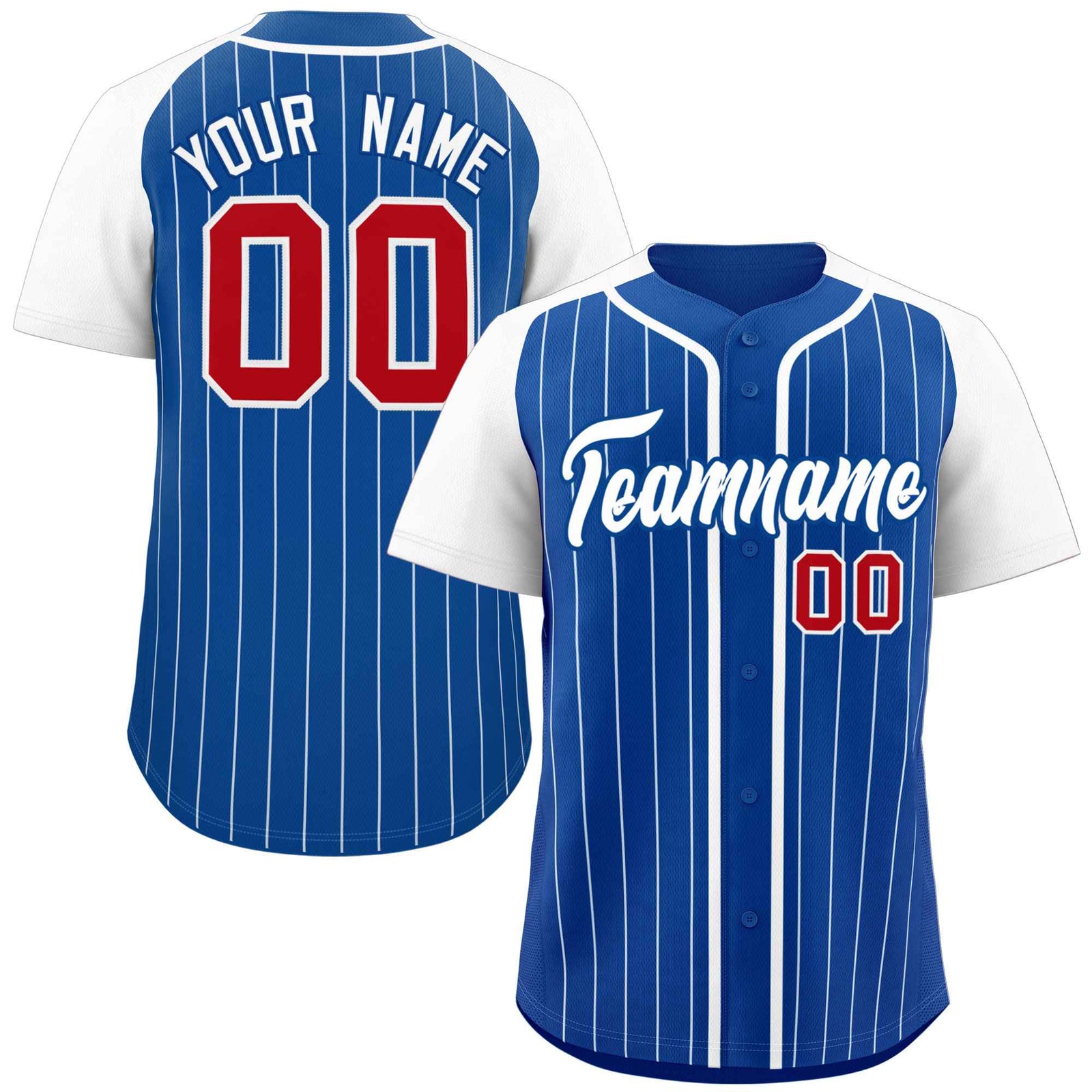 Custom Royal White Stripe Fashion Raglan Sleeves Authentic Baseball Jersey