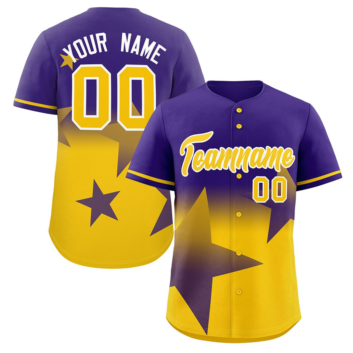 Custom Purple Yellow Gradient Star Graffiti Pattern Authentic Baseball Jersey