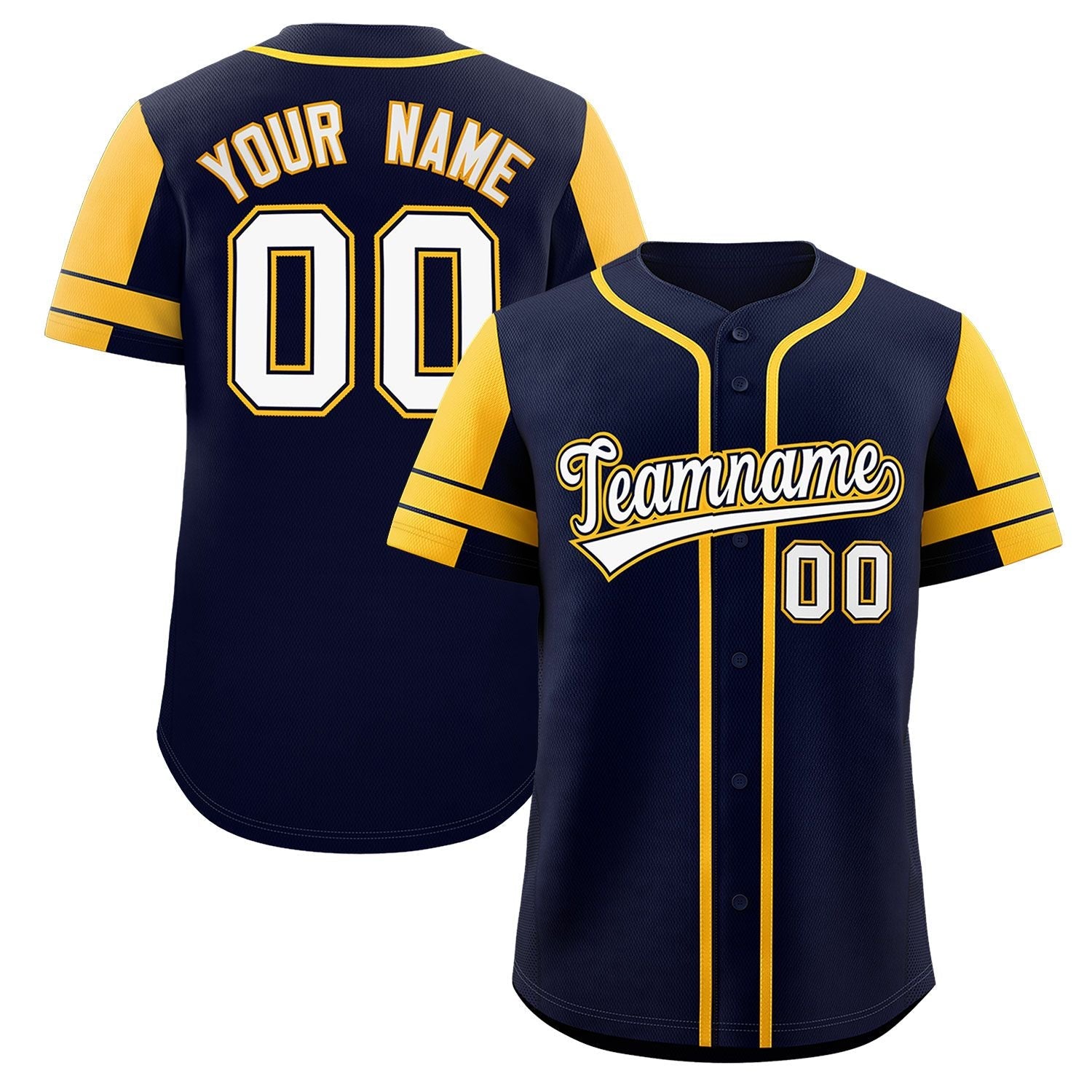 Custom Navy Gold Personalized Raglan Sleeves Authentic Baseball Jersey