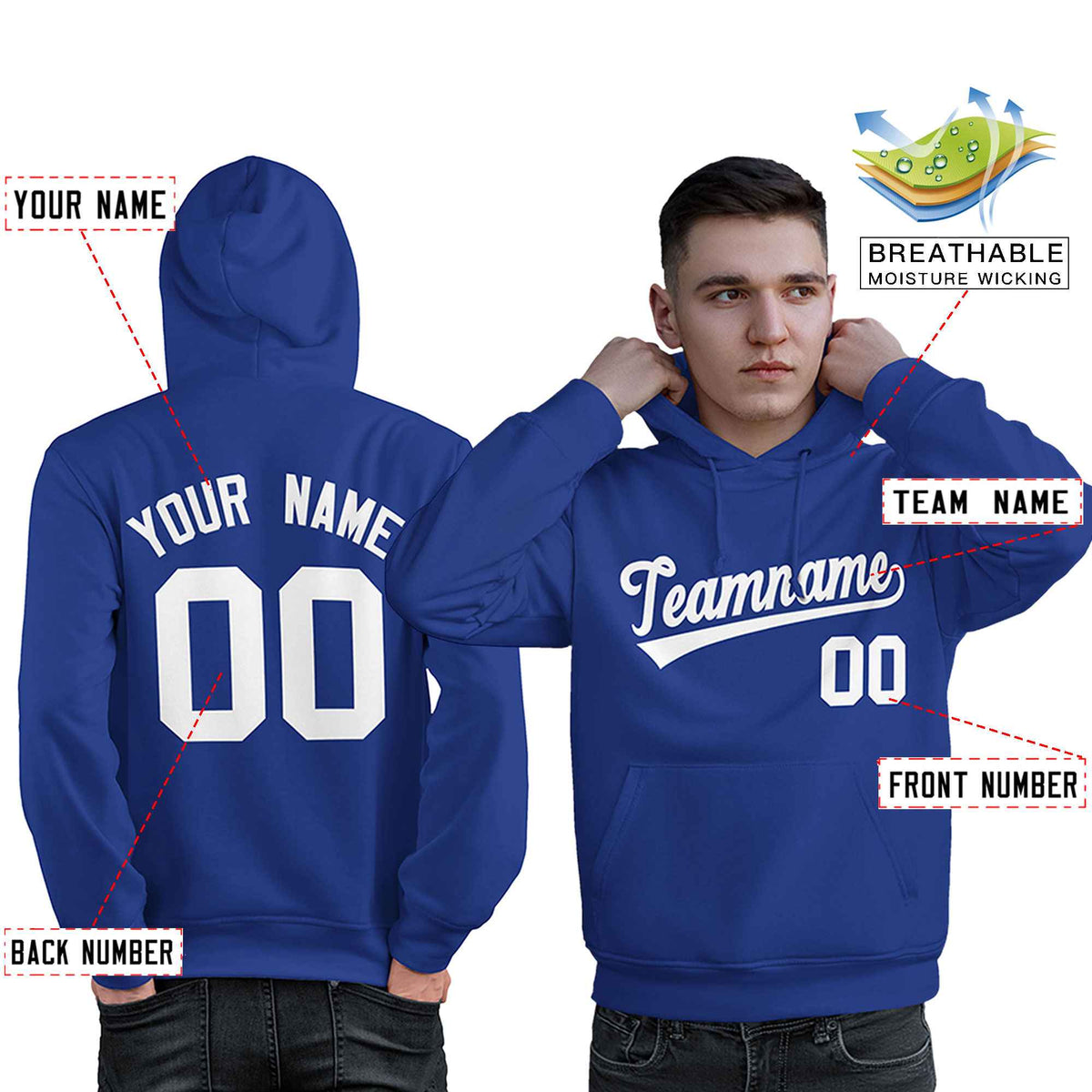Custom Royal White Classic Style Personalized Sport Pullover Hoodie