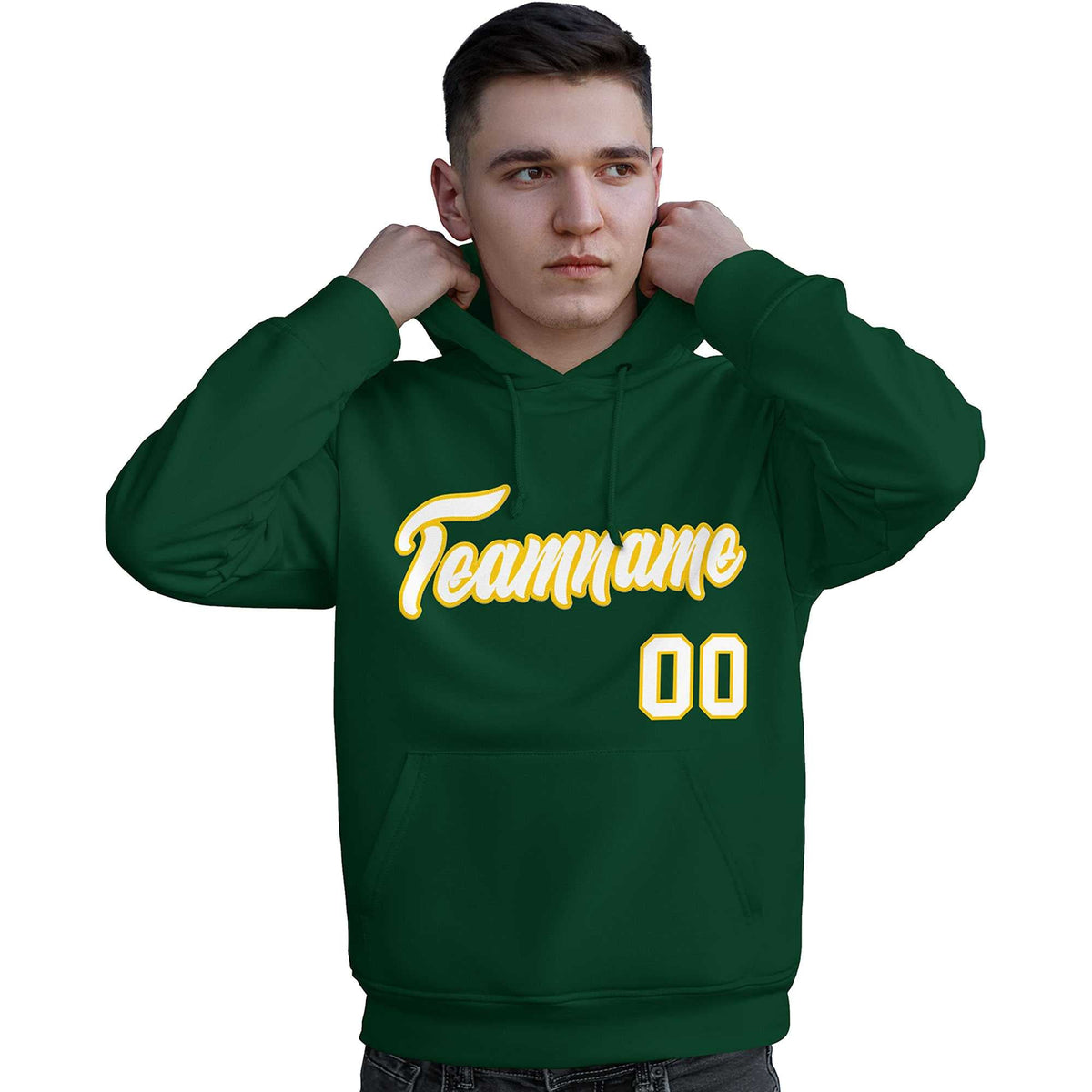 Custom Kelly Green White-Gold Classic Style Personalized Sport Pullover Hoodie