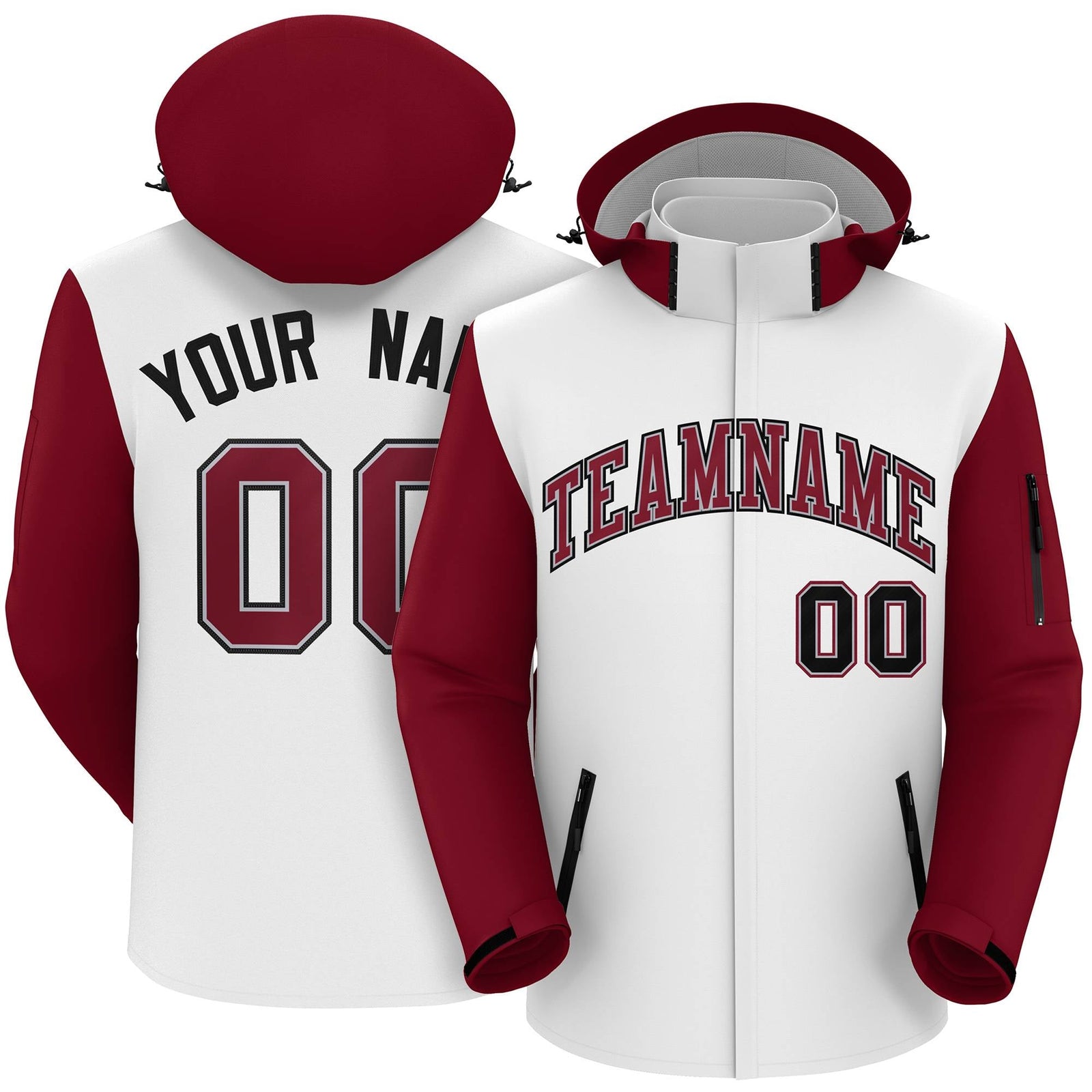 Custom White Crimson-Black Raglan Sleeves Waterproof Jacket