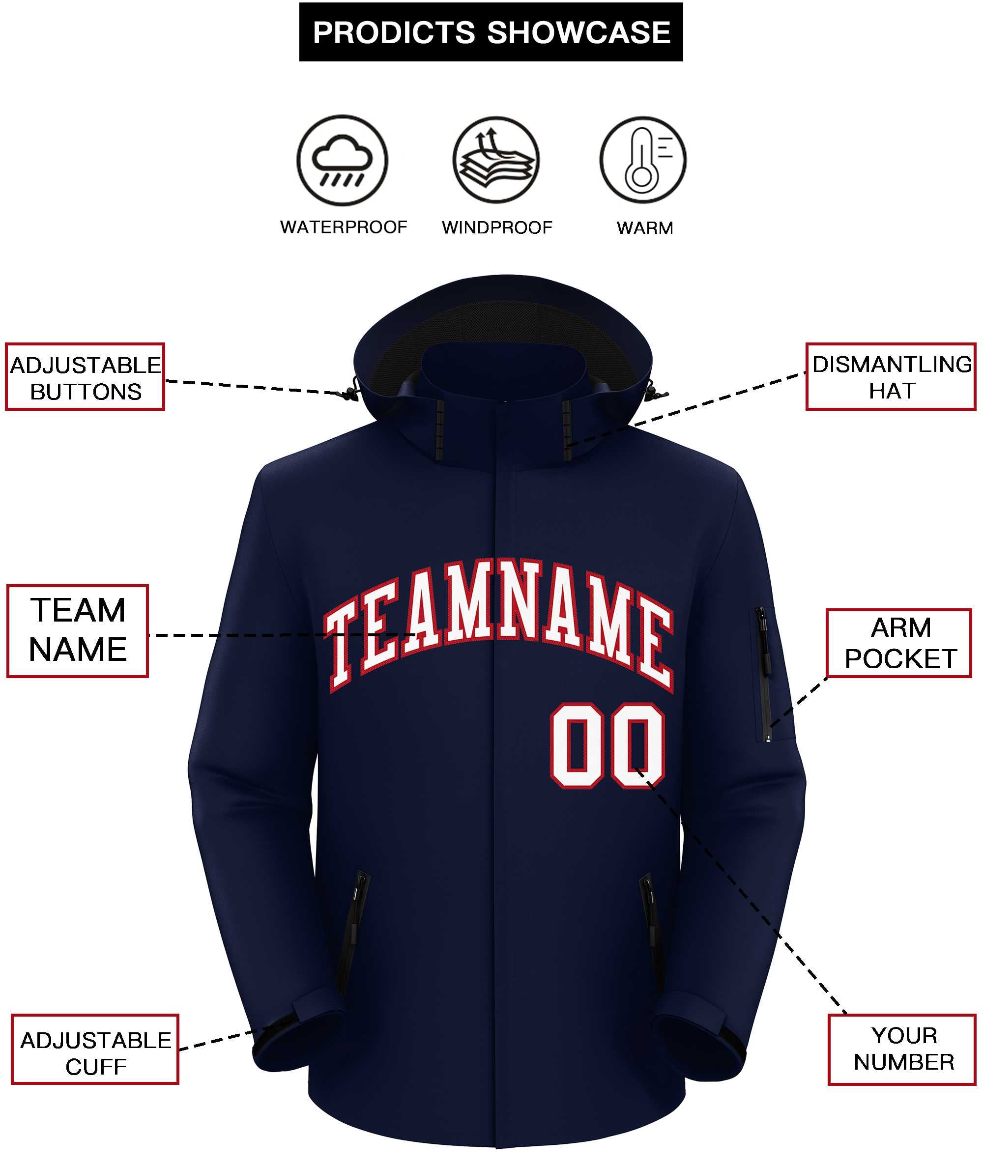 Custom Navy White-Red Classic Style Waterproof Jacket