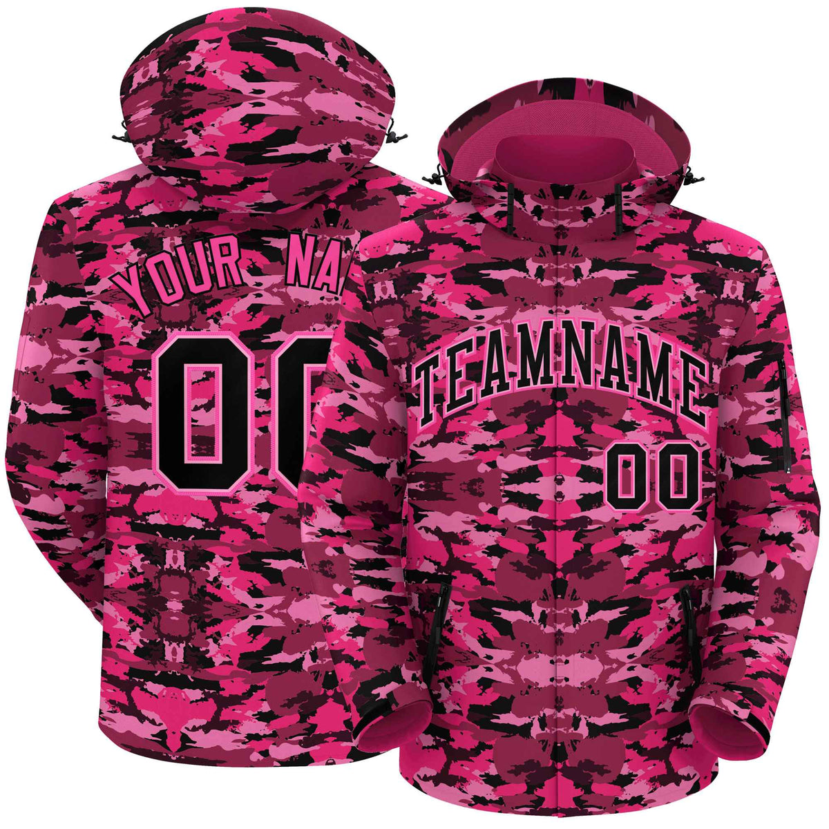 Custom Black Pink Camo Outdoor Windbreaker Personalized Waterproof Jacket