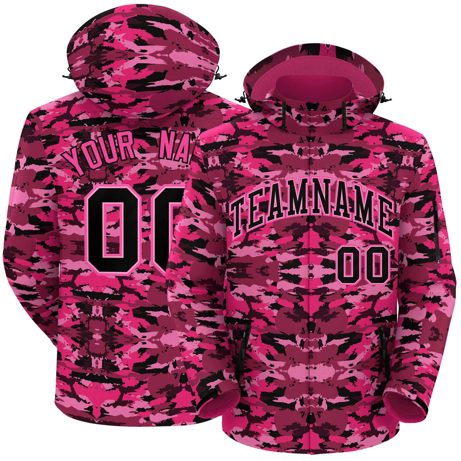 Custom Black Pink Camo Outdoor Windbreaker Personalized Waterproof Jacket