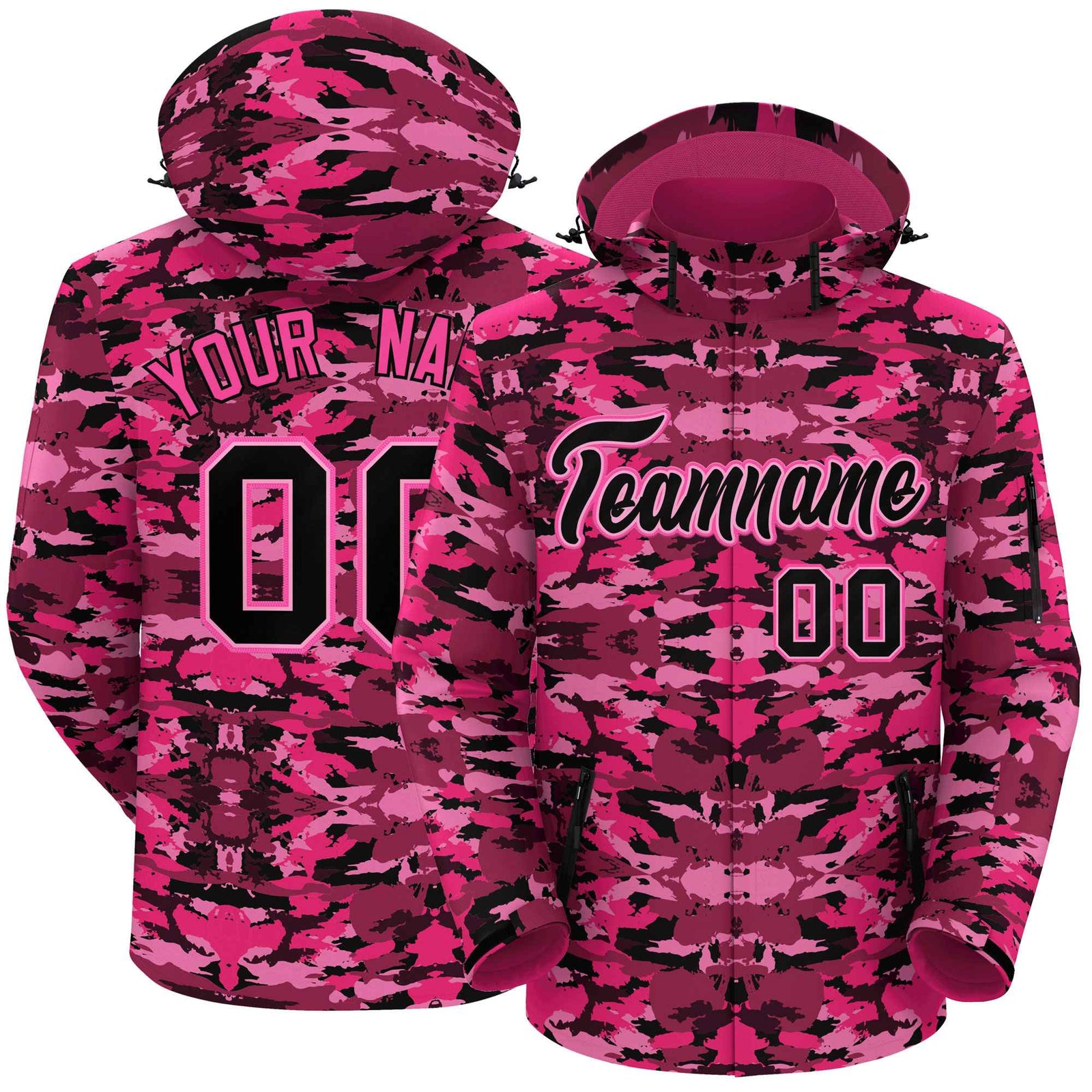 Custom Black Pink Camo Outdoor Windbreaker Personalized Waterproof Jacket