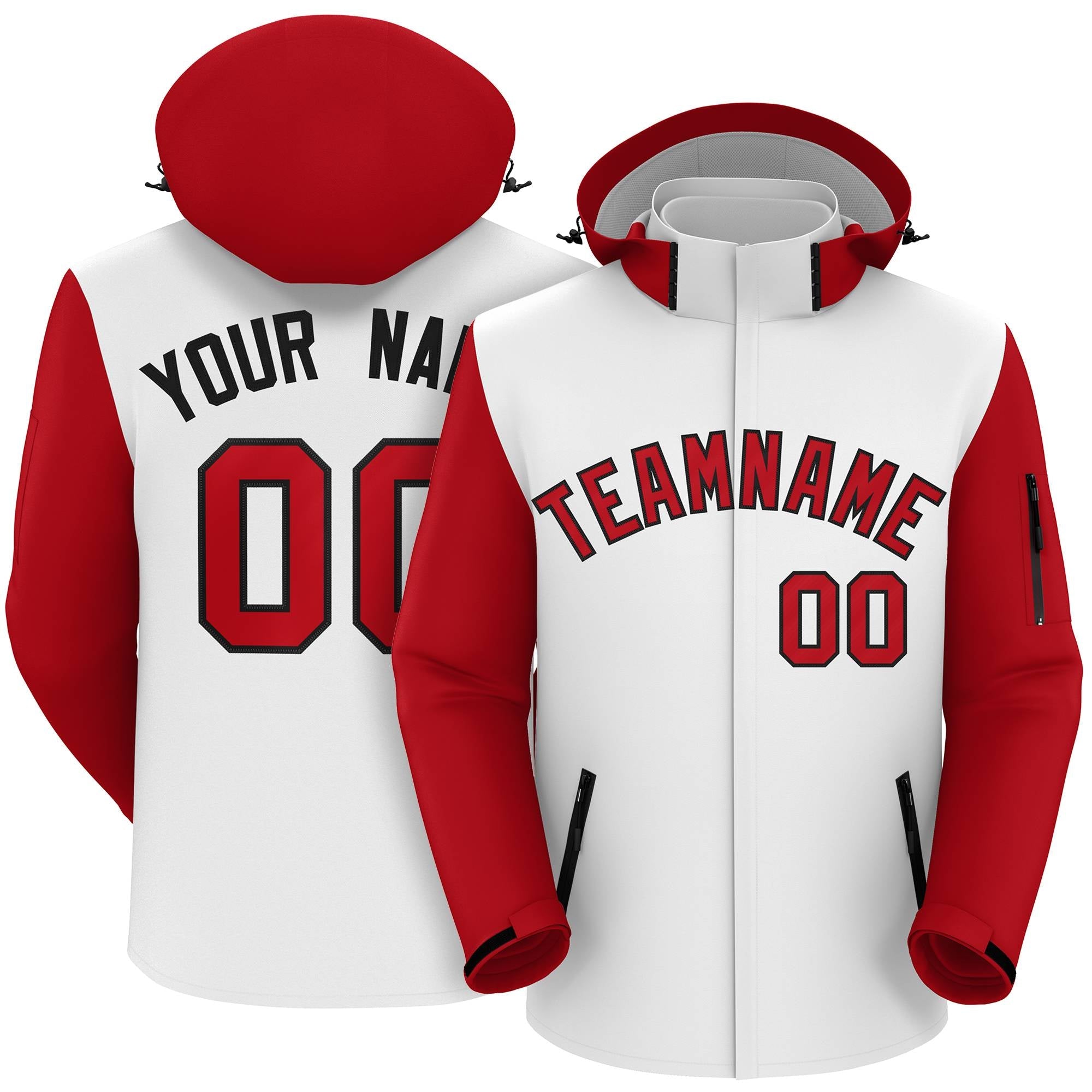 Custom White Red-Black Raglan Sleeves Waterproof Jacket
