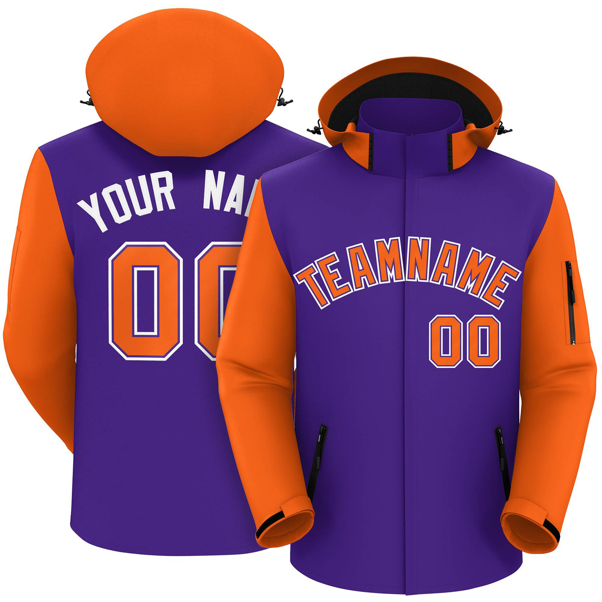 Custom Purple Orange-White Raglan Sleeves Waterproof Jacket