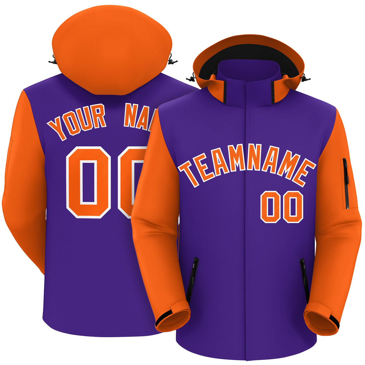 Custom Purple Orange-White Raglan Sleeves Waterproof Jacket