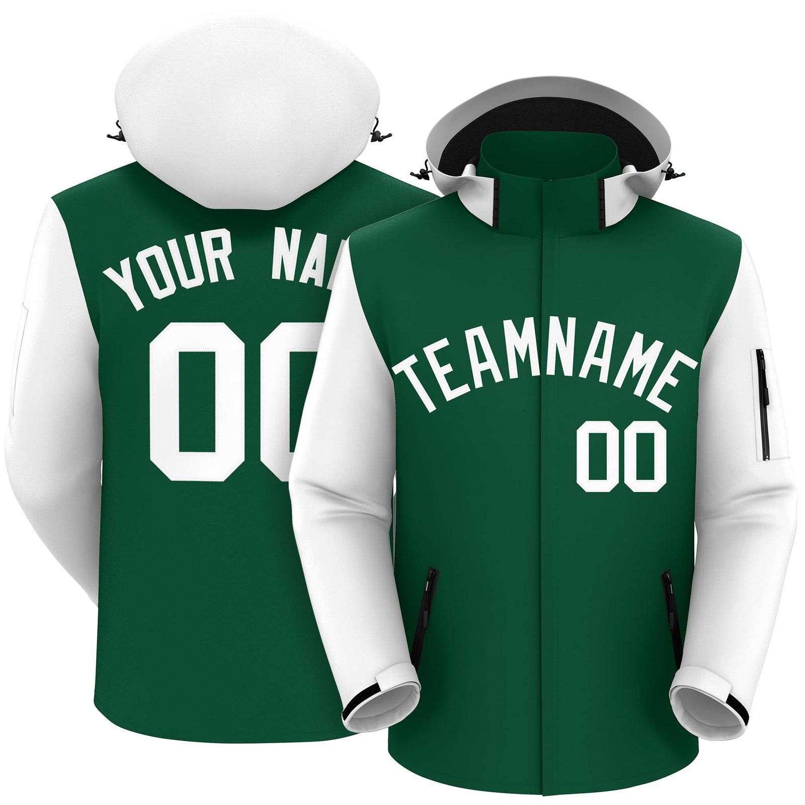 Custom Green White Raglan Sleeves Waterproof Jacket