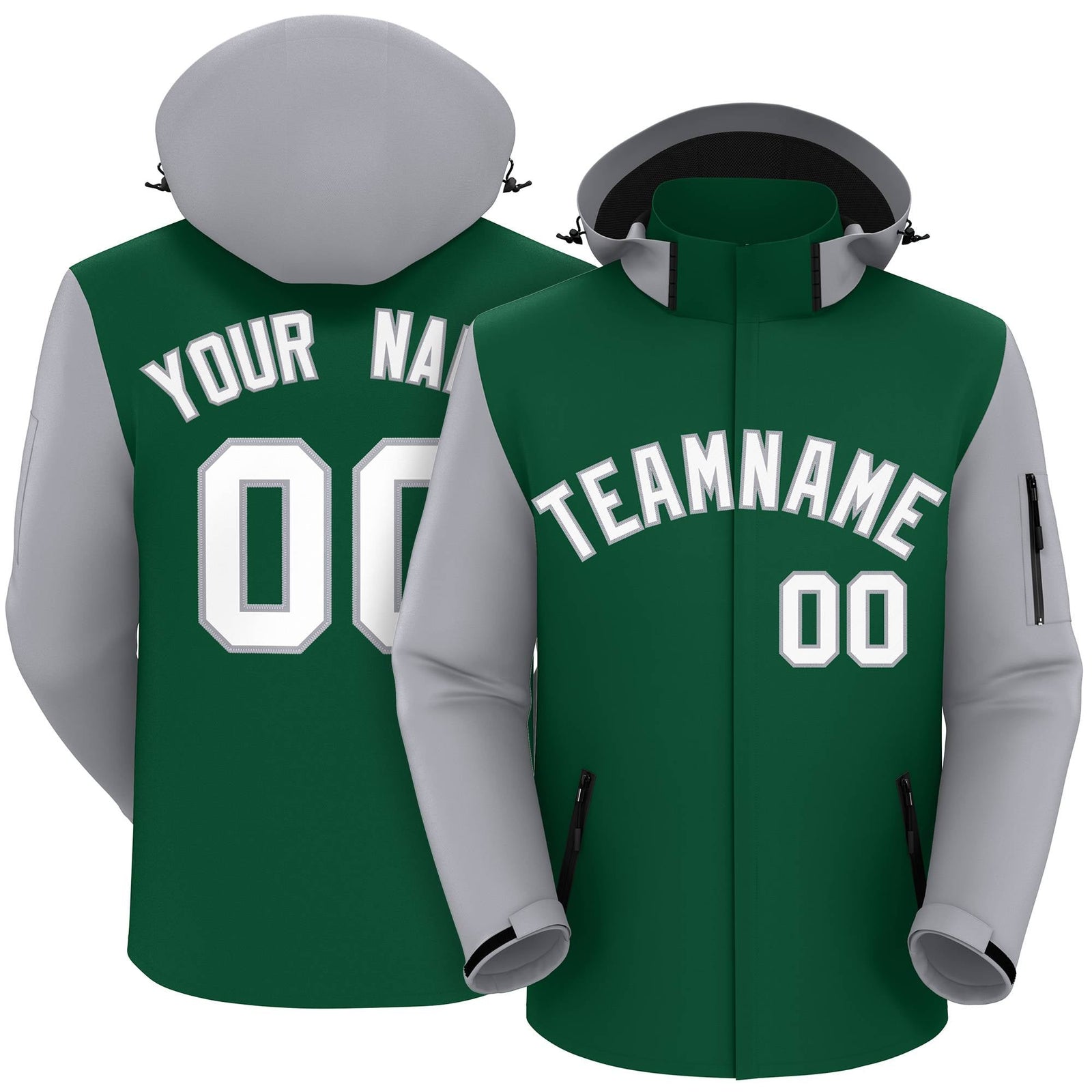 Custom Green Gray-White Raglan Sleeves Waterproof Jacket