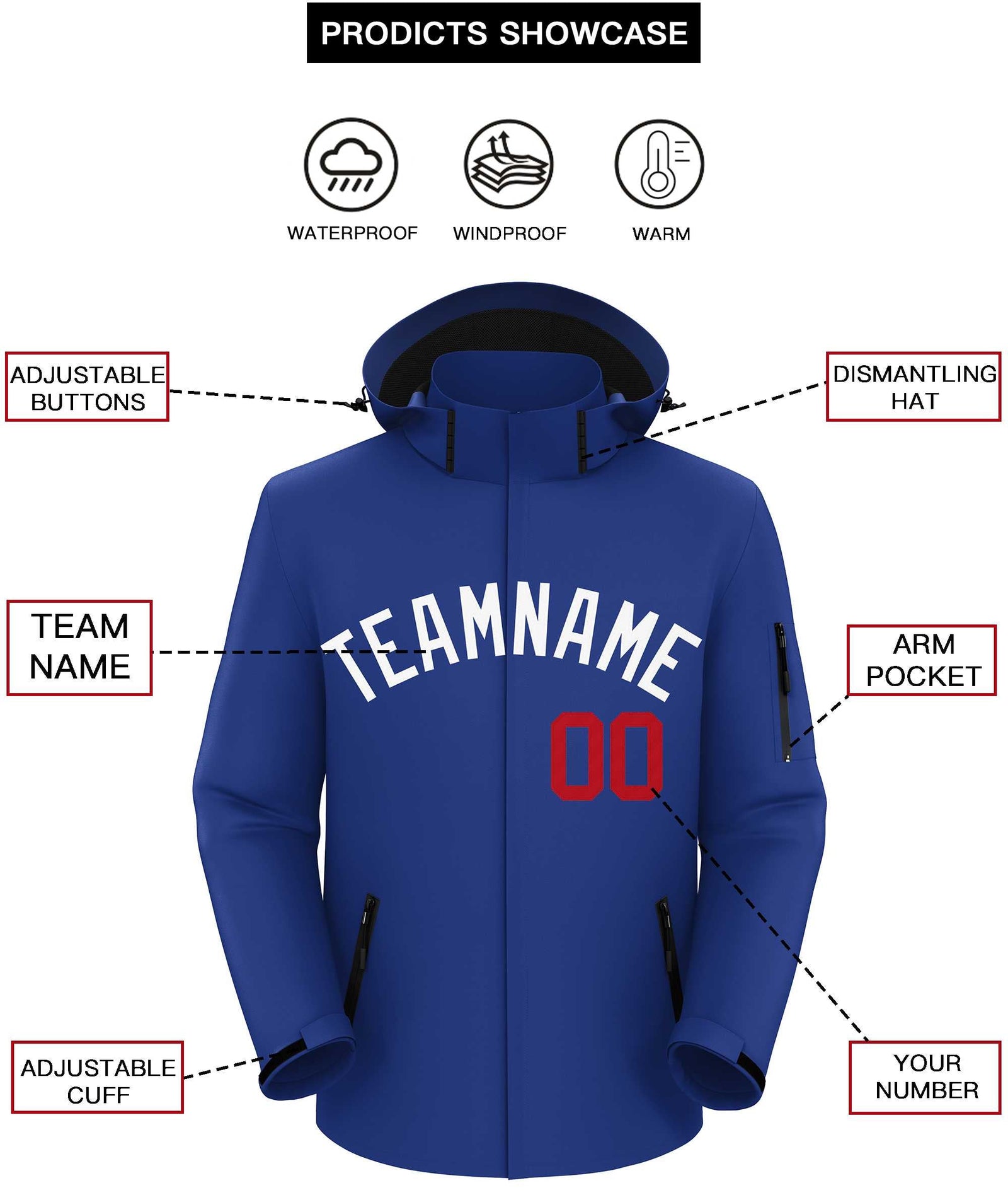 Custom Royal White Classic Style Waterproof Jacket