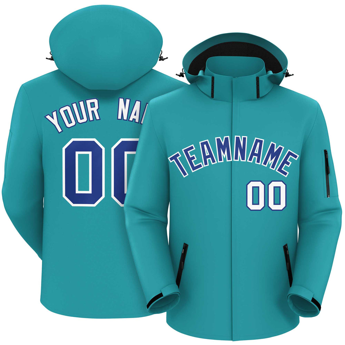 Custom Aqua Royal-White Classic Style Waterproof Jacket