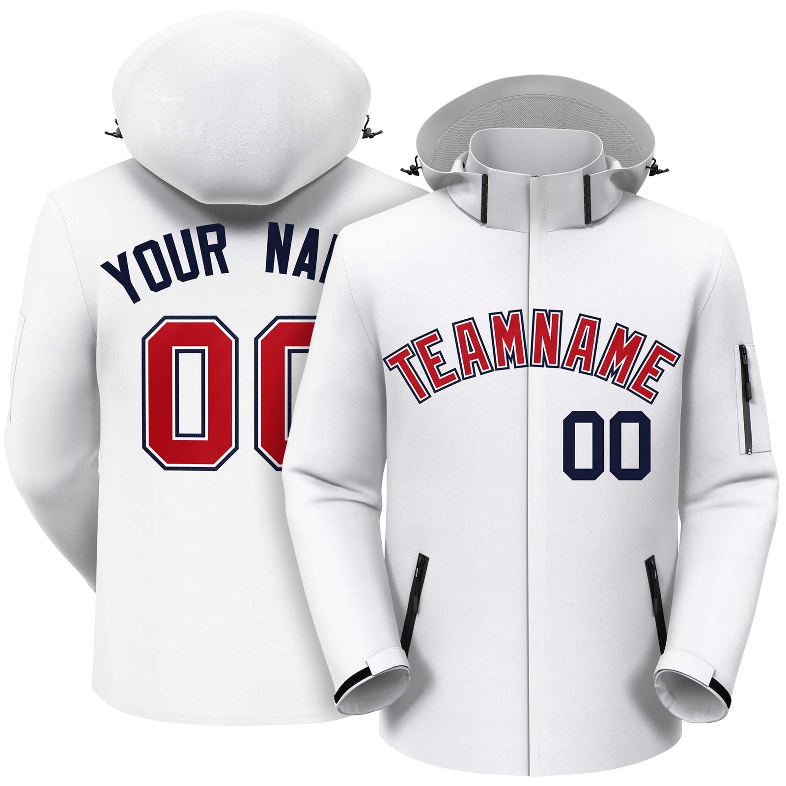 Custom White Red-Navy Classic Style Waterproof Jacket