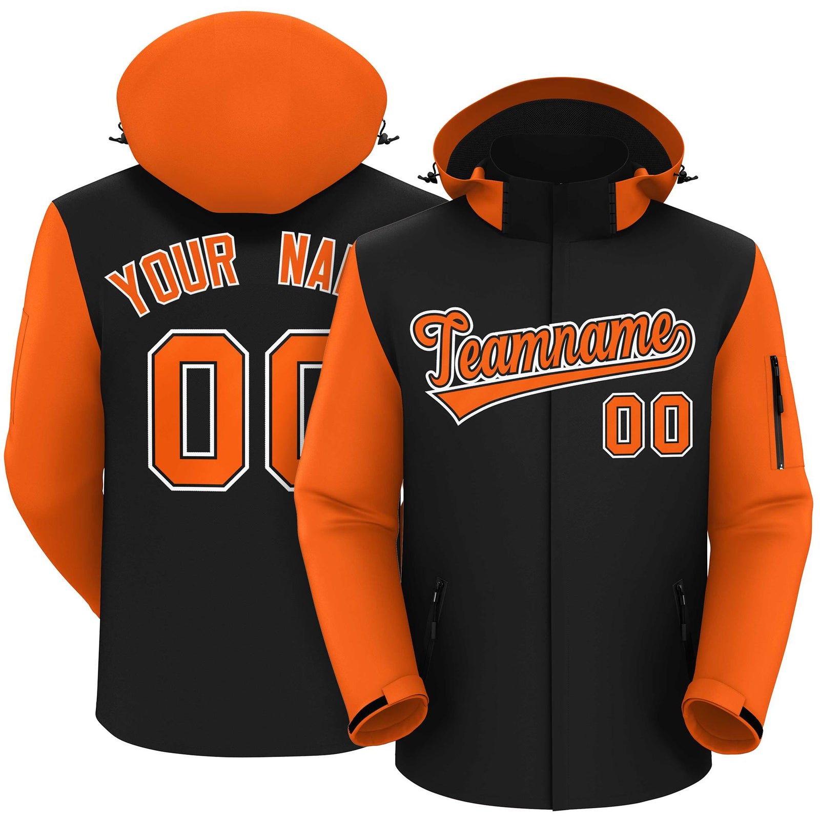 Custom Black Orange-White Raglan Sleeves Waterproof Jacket