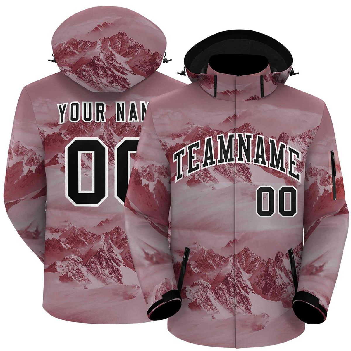 Custom Crimson Black-White Graffiti Pattern Outdoor Personalized Waterproof Jacket for Climbing
