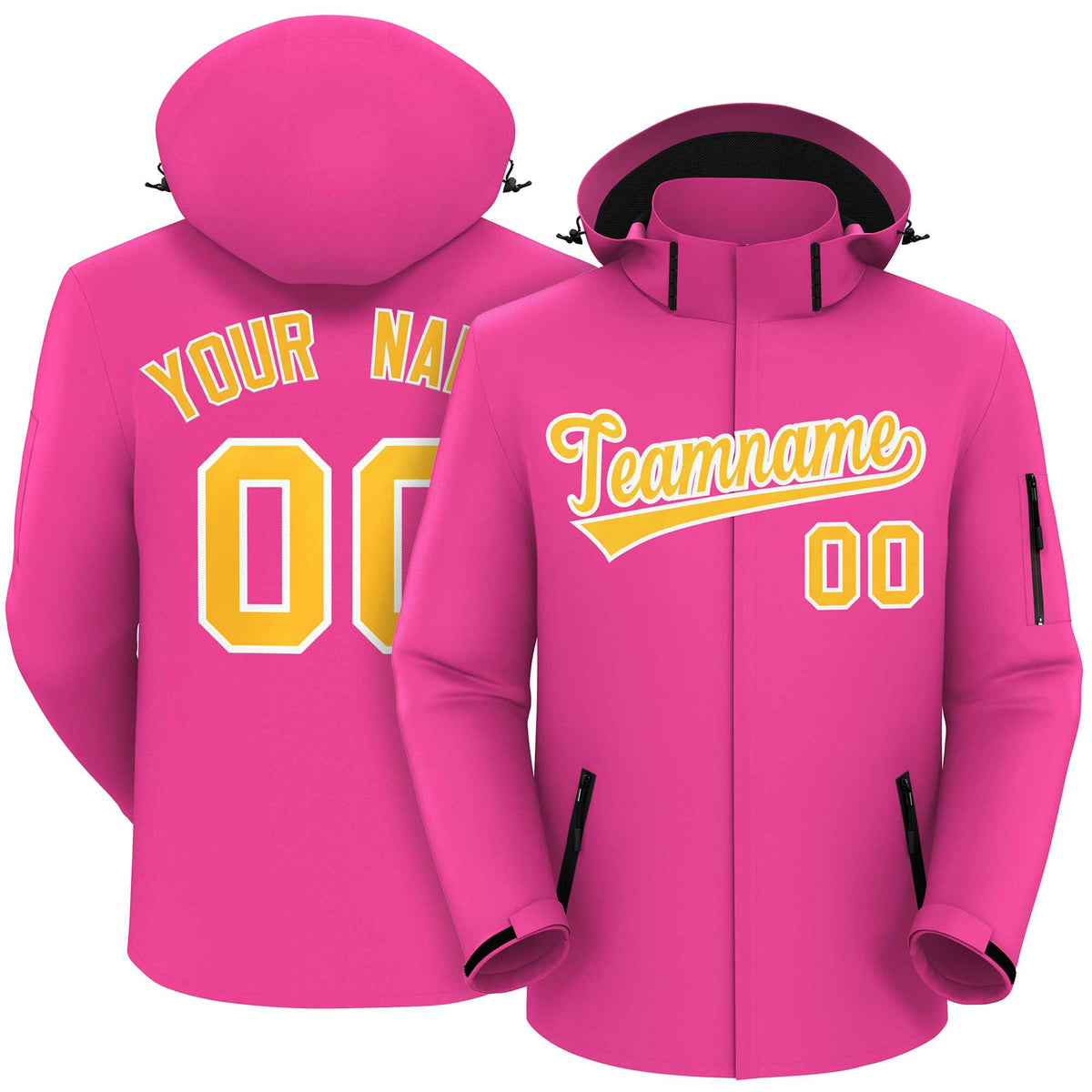 Custom Pink Gold-White Classic Style Waterproof Jacket