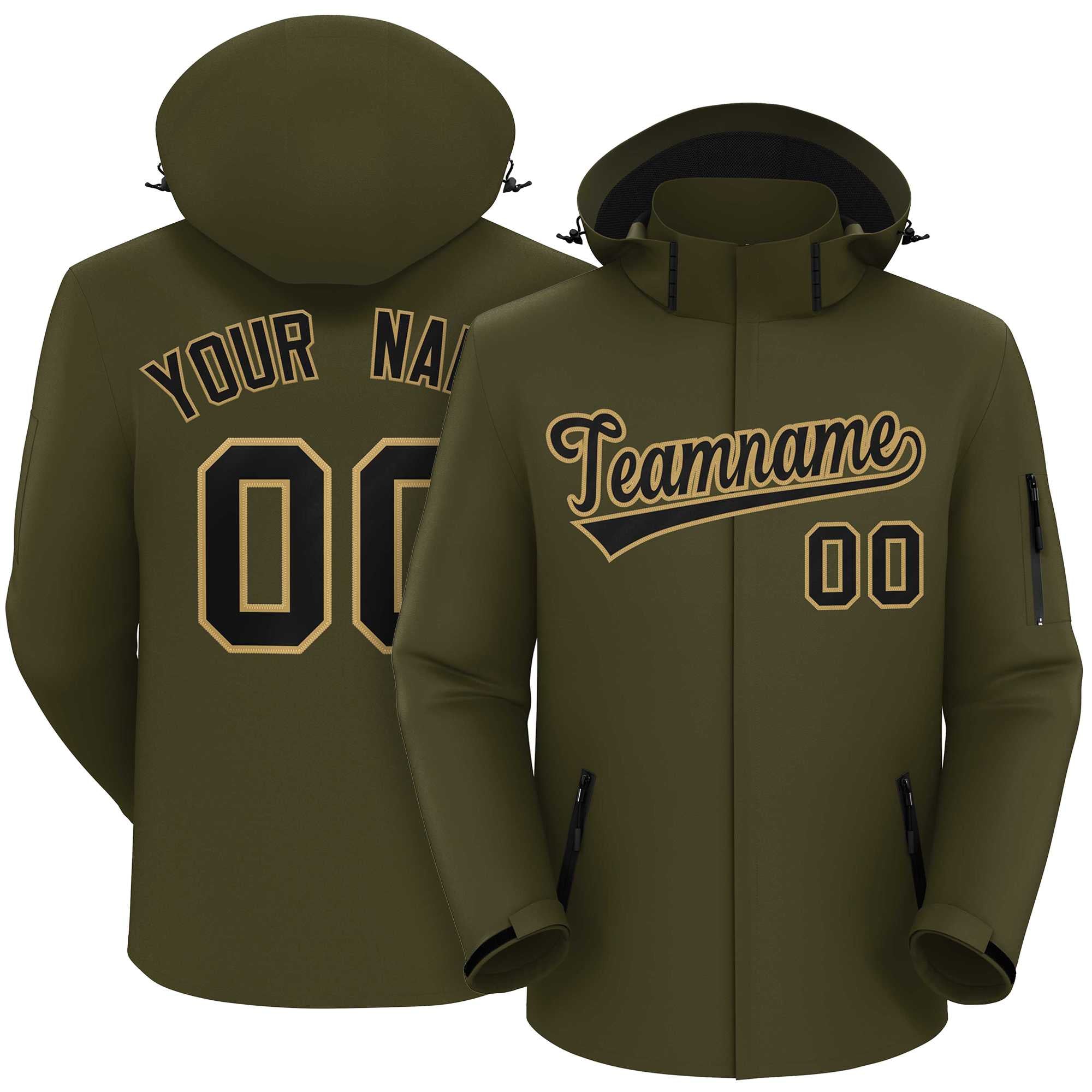 Custom Olive Black-Old Gold Classic Style Waterproof Jacket