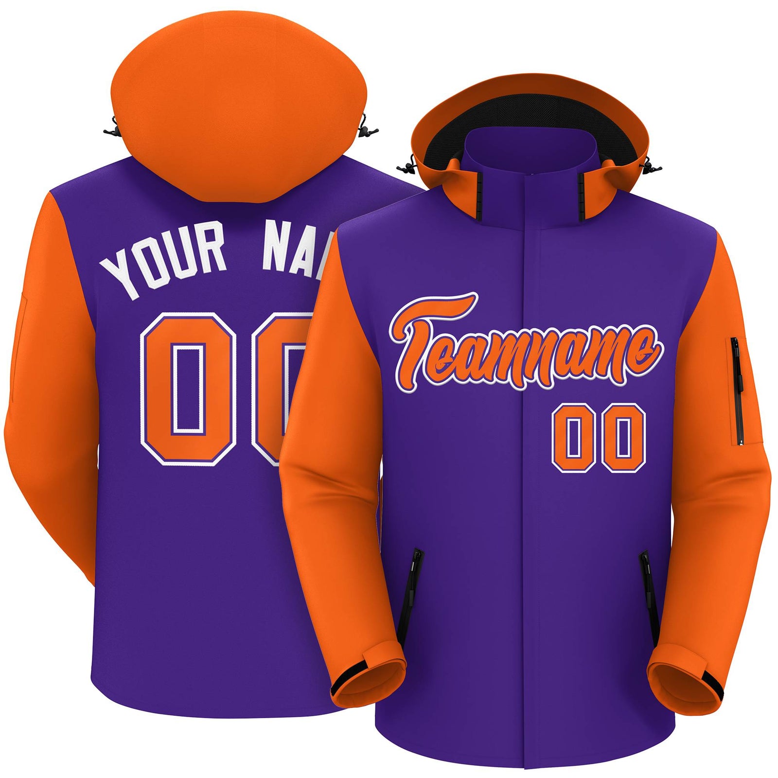 Custom Purple Orange-White Raglan Sleeves Waterproof Jacket