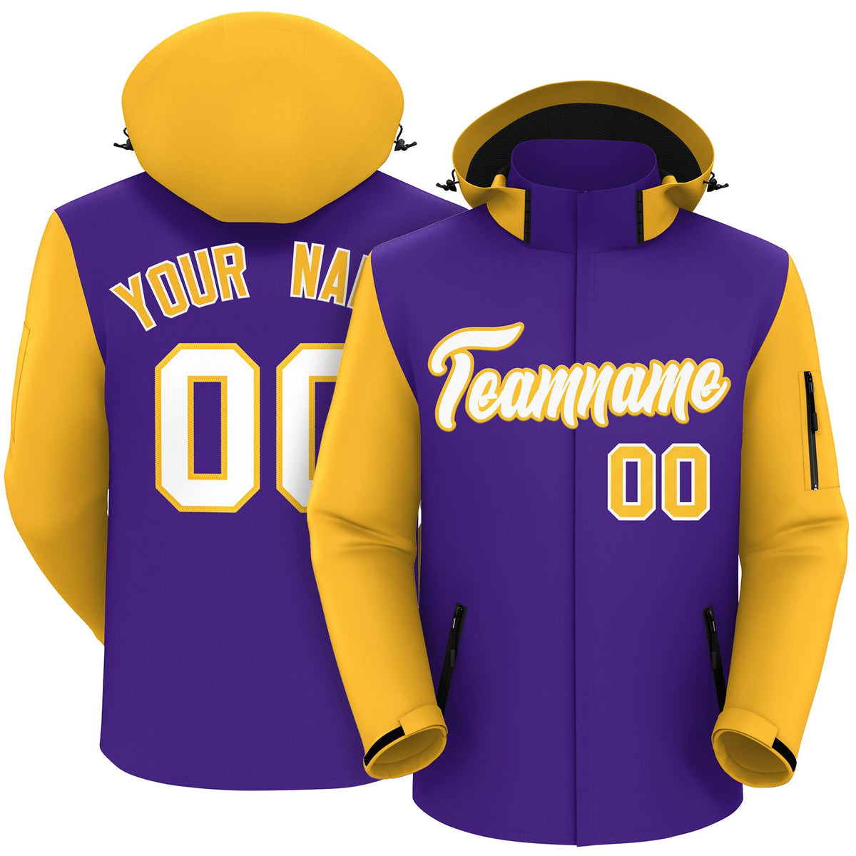 Custom Purple Gold-White Raglan Sleeves Waterproof Jacket