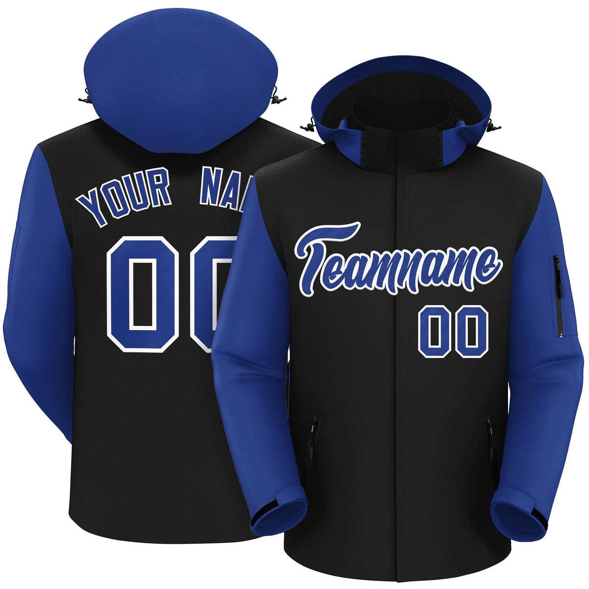 Custom Black Royal-White Raglan Sleeves Waterproof Jacket
