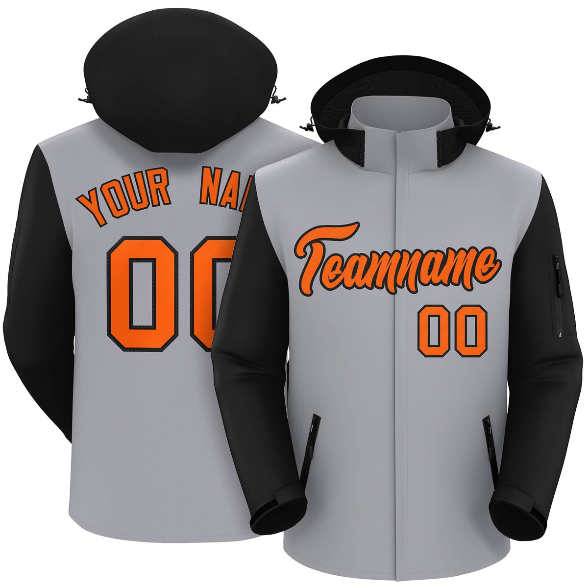 Custom Gray Black-Orange Raglan Sleeves Waterproof Jacket