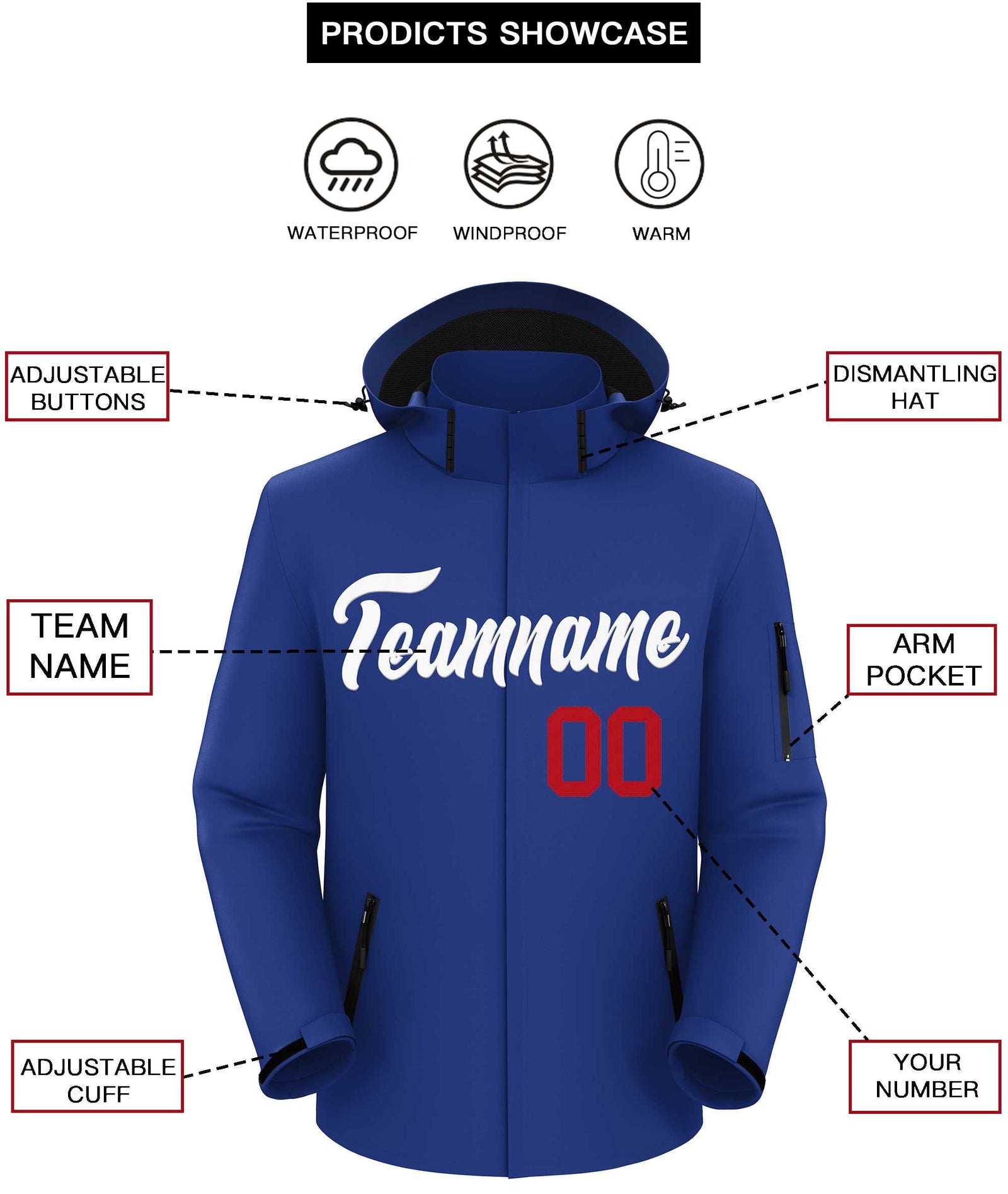 Custom Royal White Classic Style Waterproof Jacket