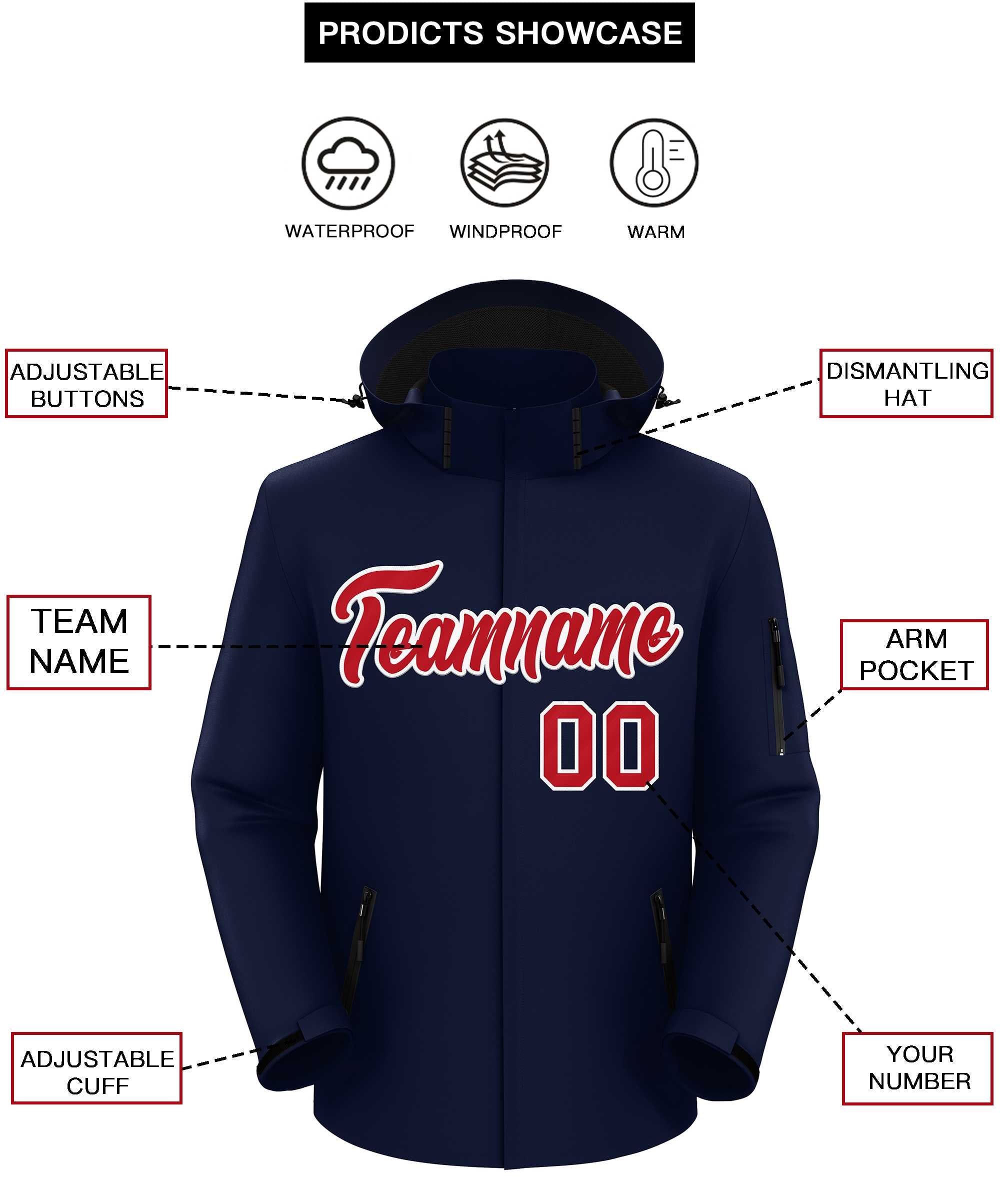 Custom Navy Red-White Classic Style Waterproof Jacket