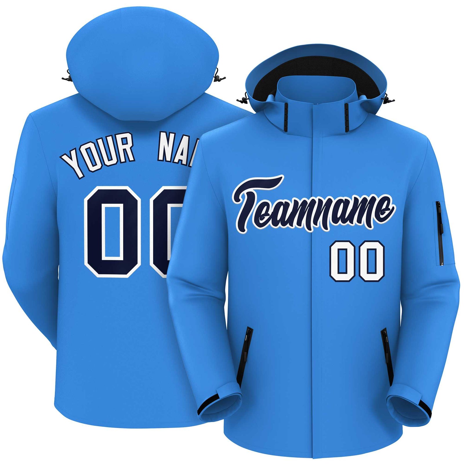 Custom Powder Blue Navy-White Classic Style Waterproof Jacket