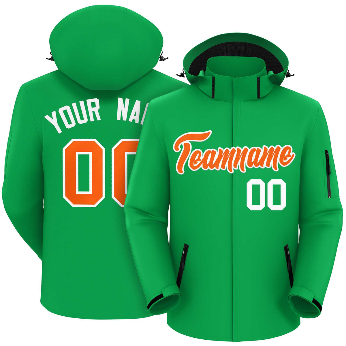 Custom Kelly Green Orange-White Classic Style Waterproof Jacket
