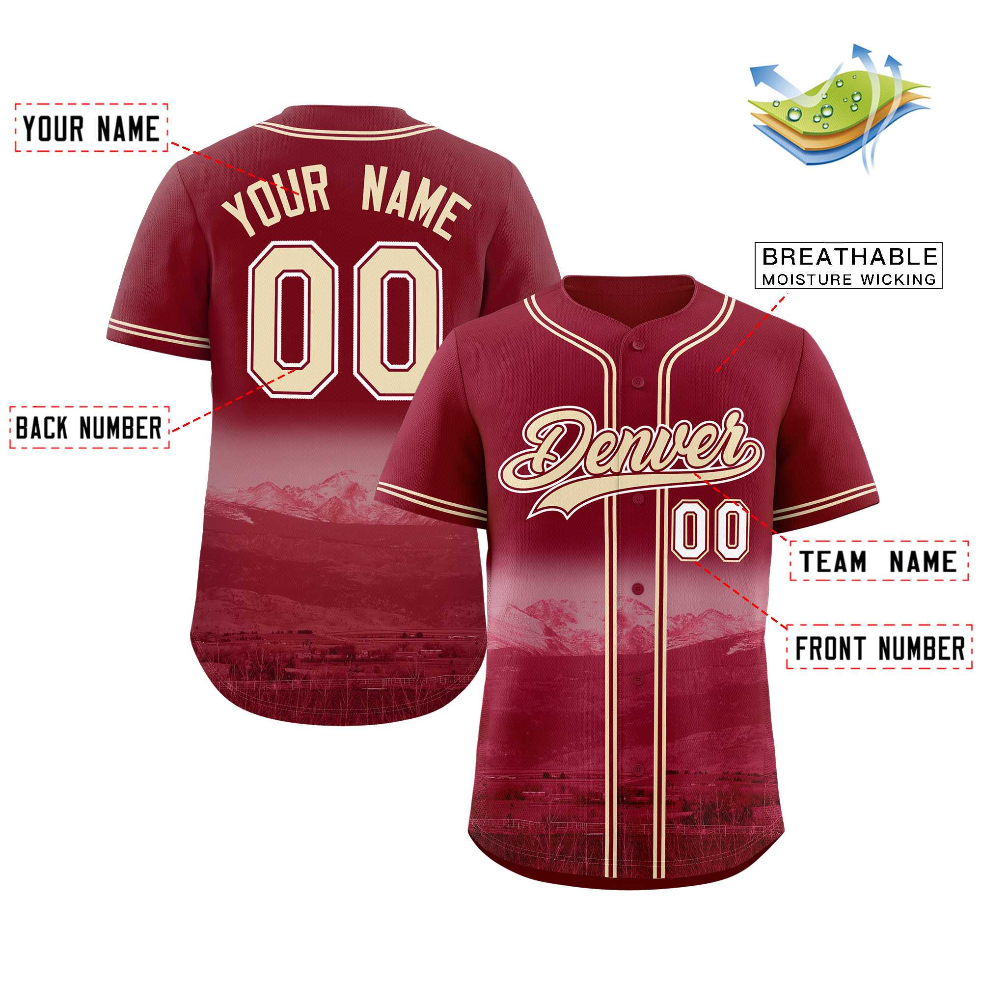 Custom Crimson Khaki-Crimson Denver City Connect Baseball Jersey