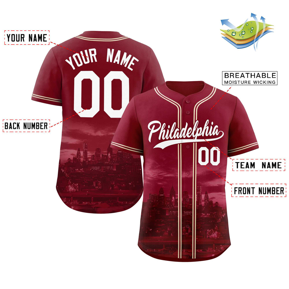 Custom Crimson White-Crimson Philadelphia City Connect Baseball Jersey