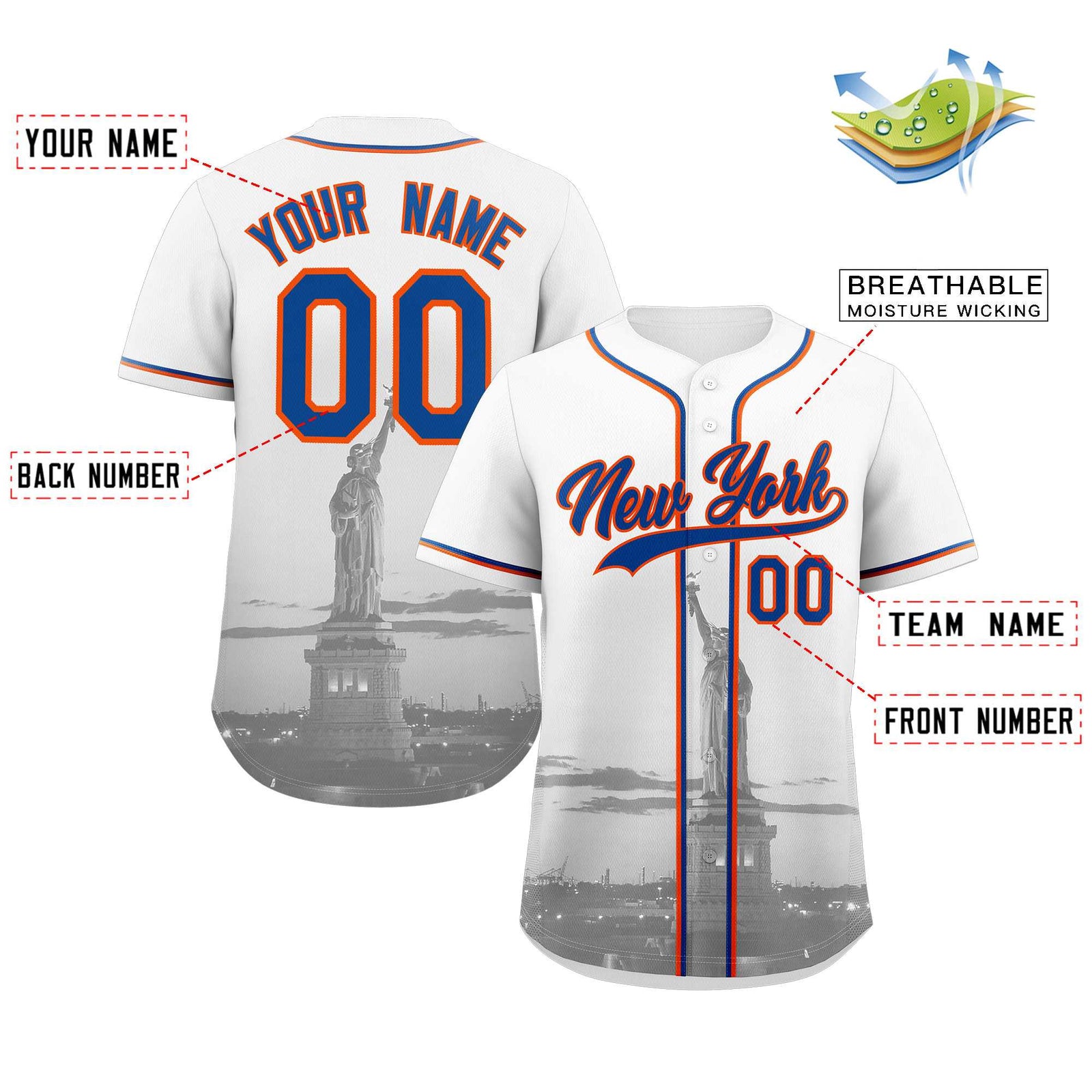 Custom White Royal-Orange New York City Connect Baseball Jersey