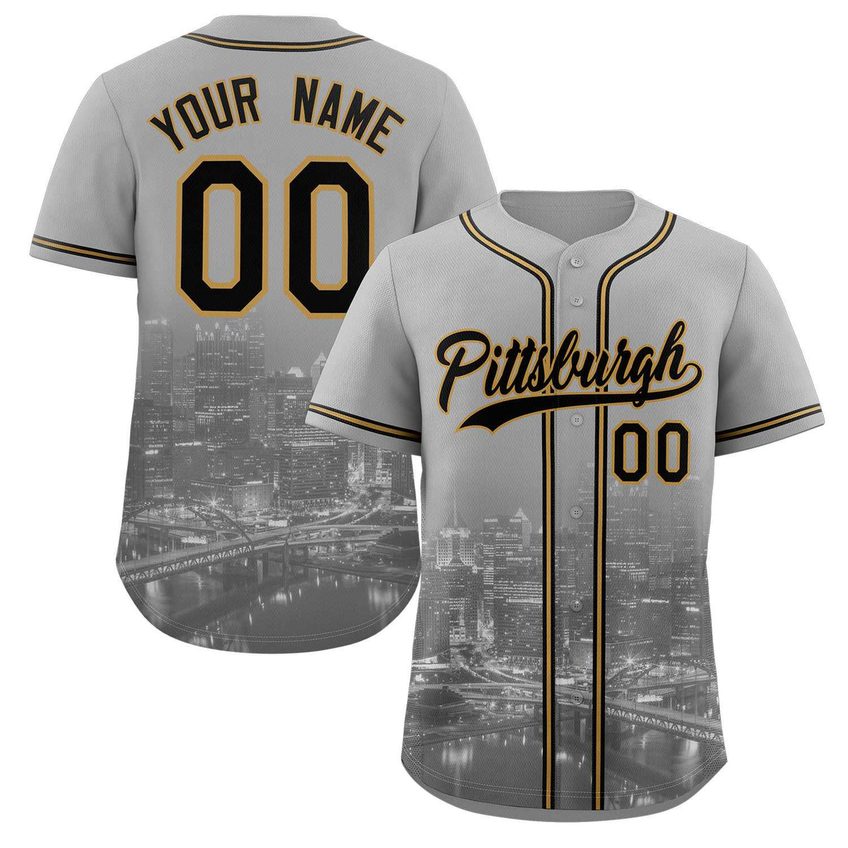 Custom Gray Black-Old Gold Pittsburgh City Connect Baseball Jersey