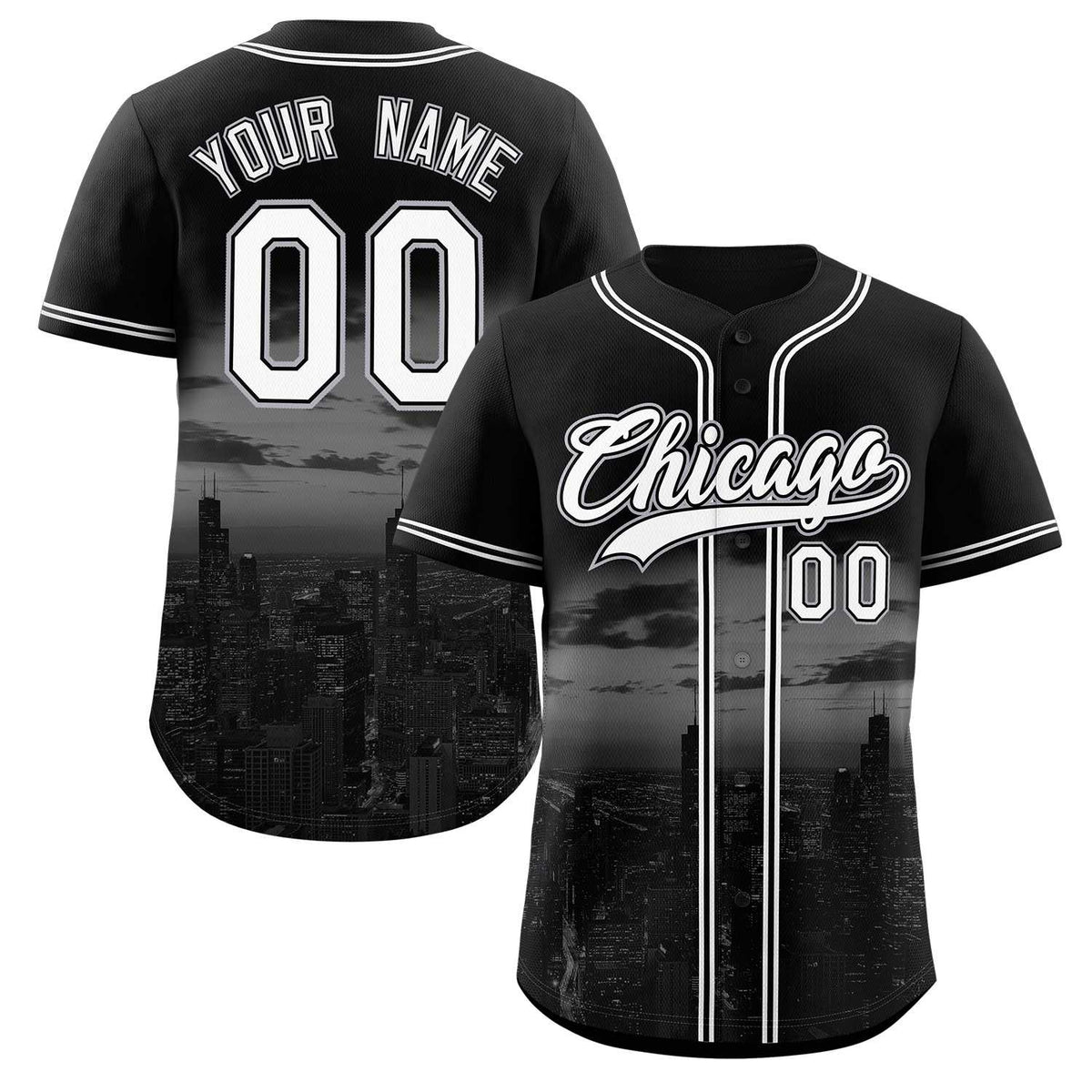 Custom Black White-Black Chicago City Connect Baseball Jersey