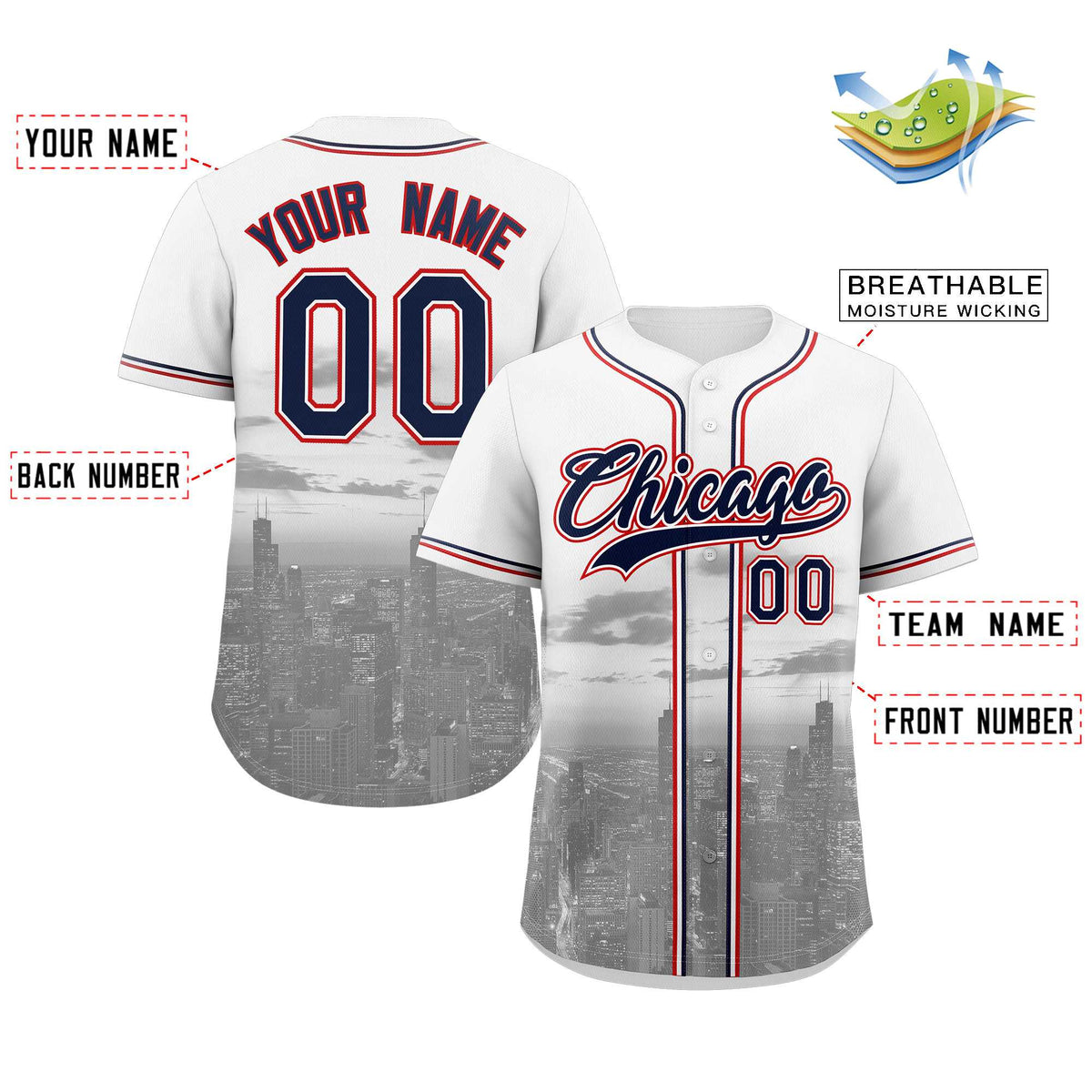 Custom White Navy-White Chicago City Connect Baseball Jersey