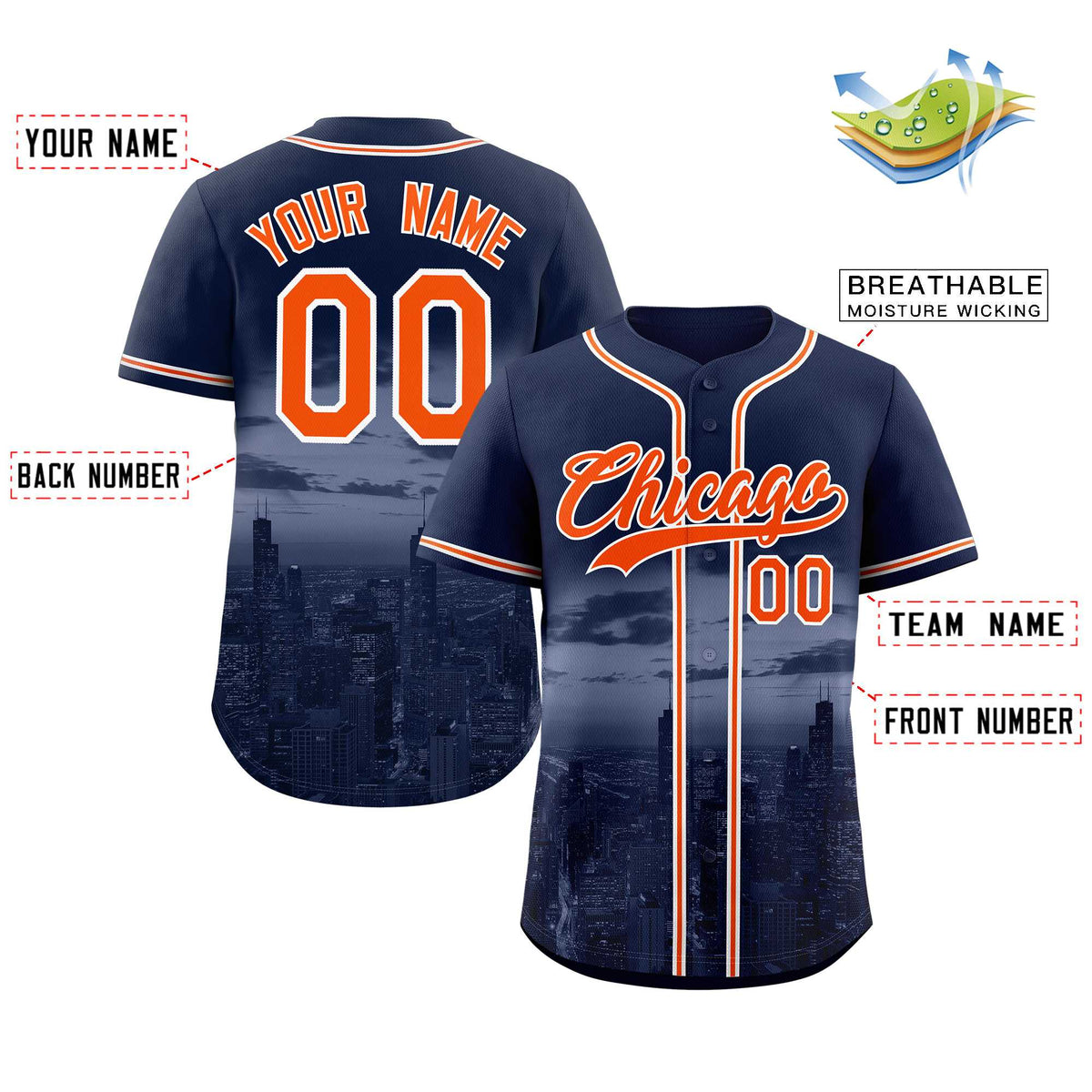 Custom Navy Orange-White Chicago City Connect Baseball Jersey