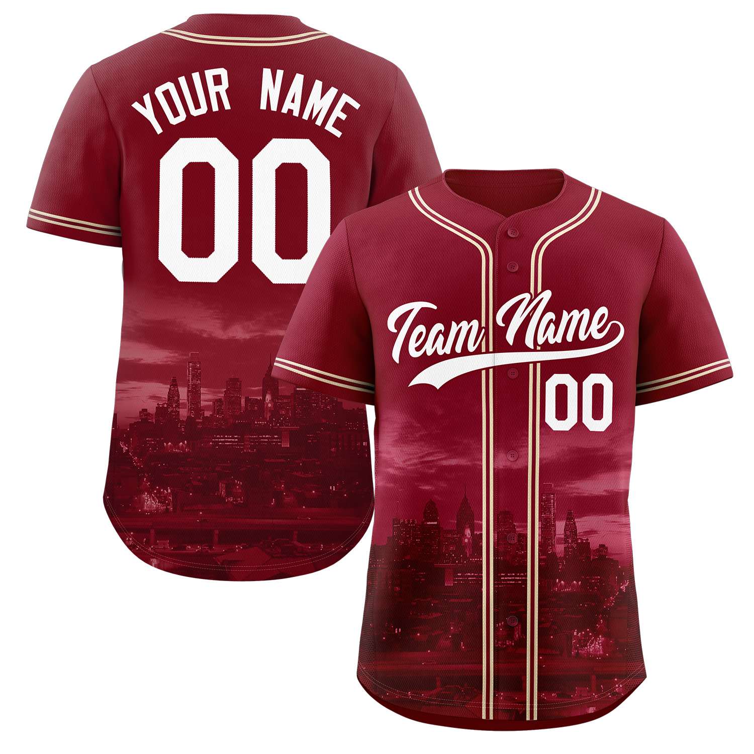 Custom Crimson White-Crimson Philadelphia City Connect Baseball Jersey