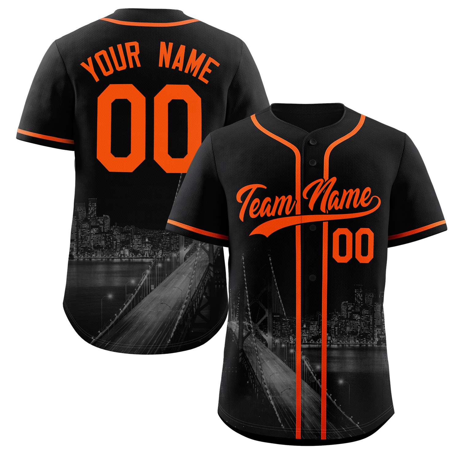 Custom Black Orange-Black San Francisco City Connect Baseball Jersey