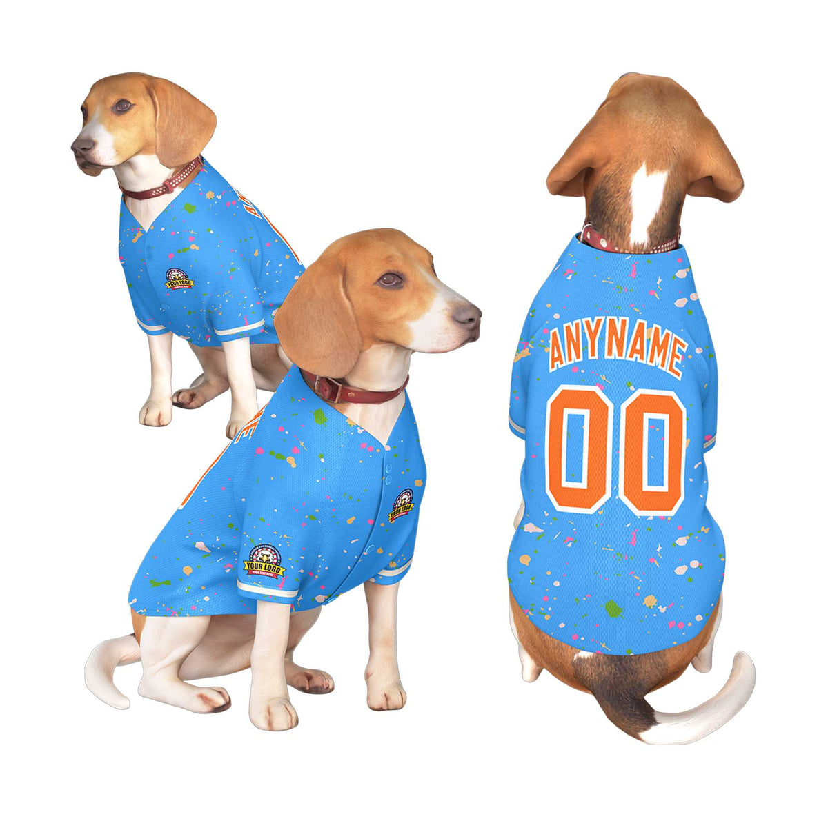 Custom Powder Blue Orange Personalized Splash Graffiti Pattern Dog Jersey