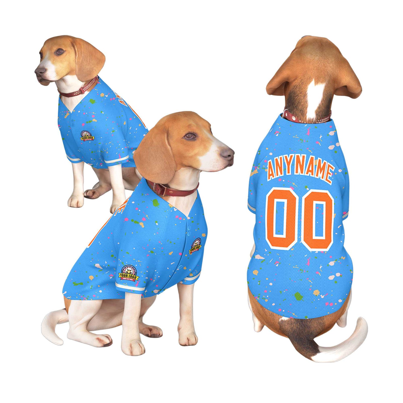 Custom Powder Blue Orange Personalized Splash Graffiti Pattern Dog Jersey