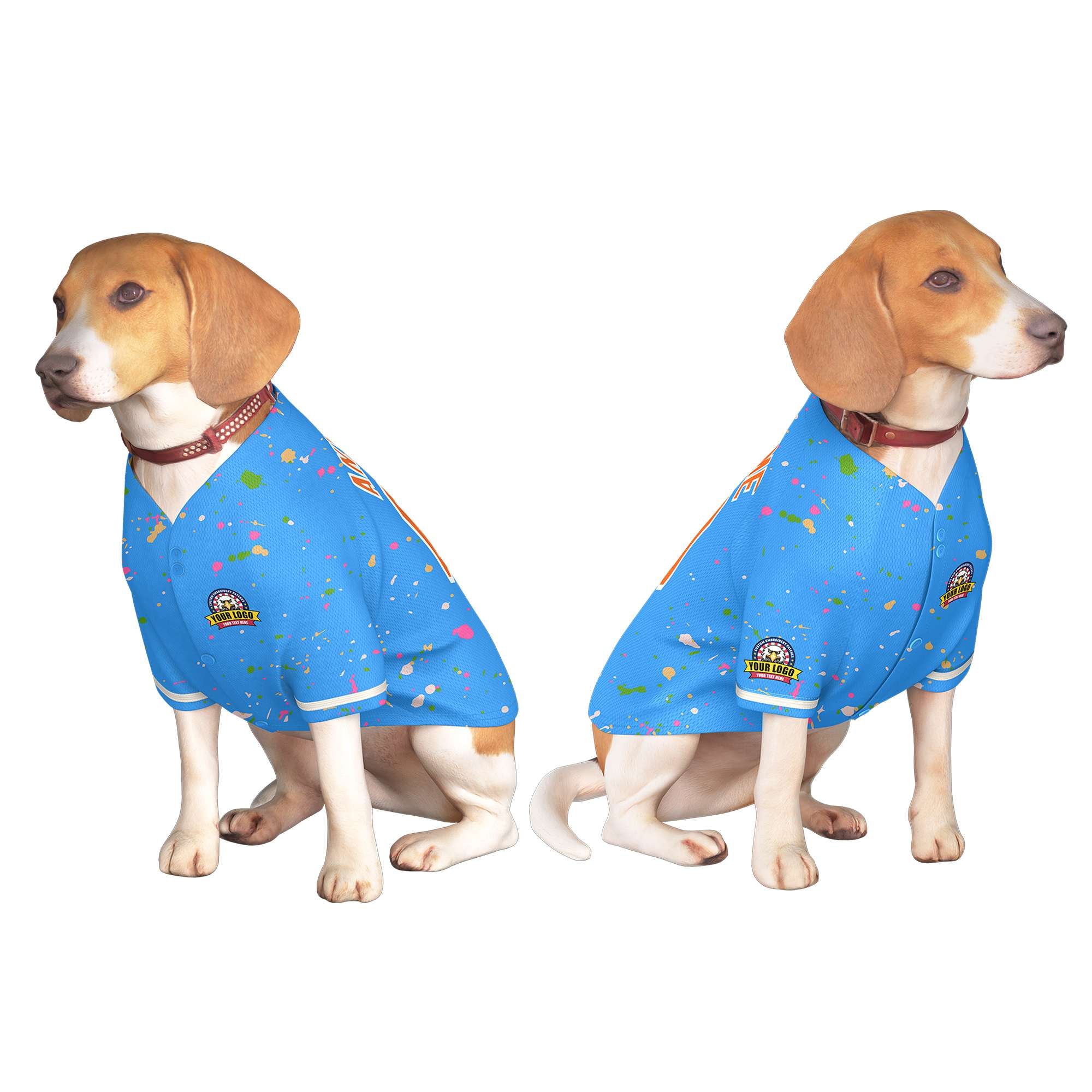 Custom Powder Blue Orange Personalized Splash Graffiti Pattern Dog Jersey