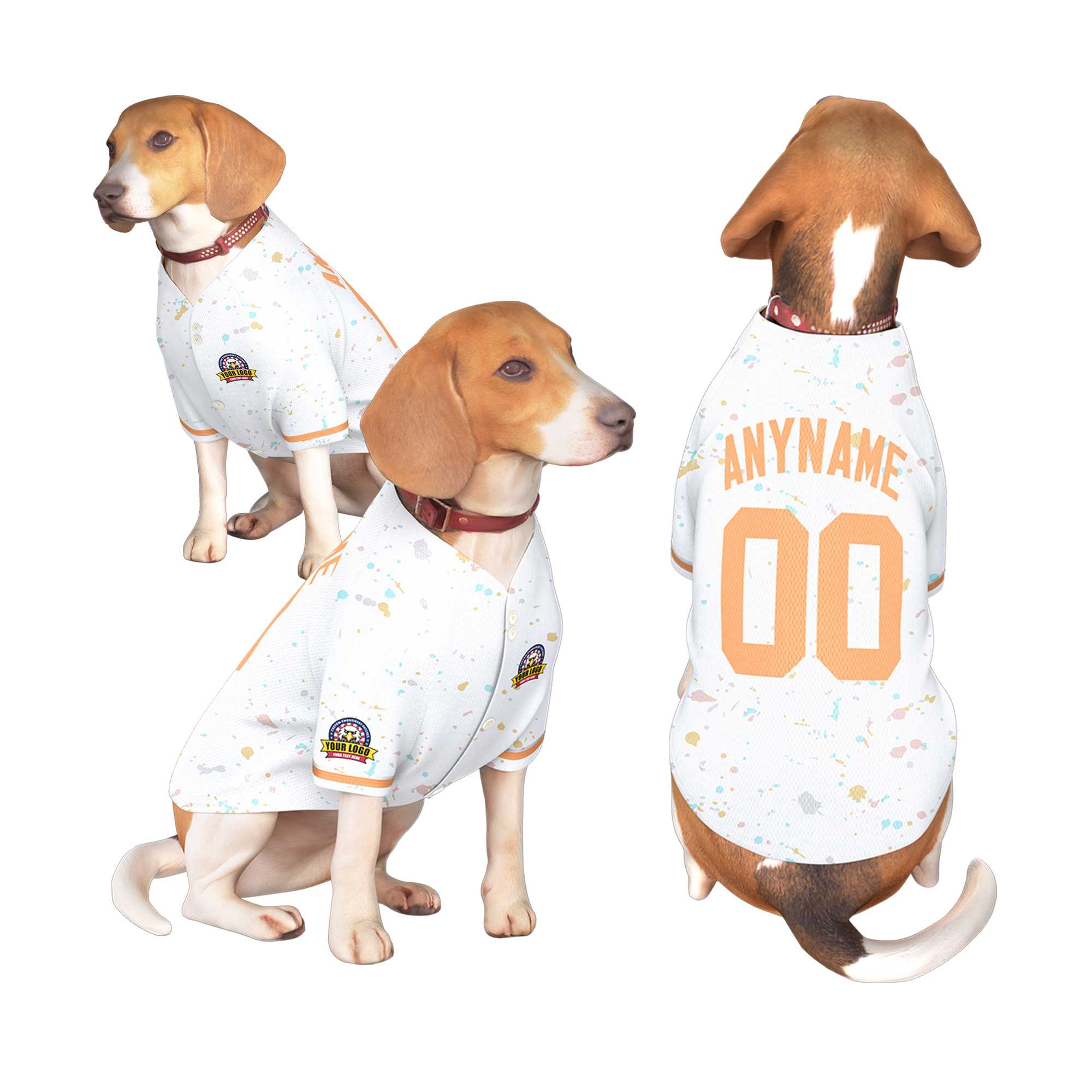 Custom White Orange Personalized Splash Graffiti Pattern Dog Jersey
